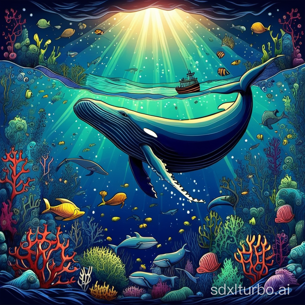 deep sea，whale，brilliant，peaceful
