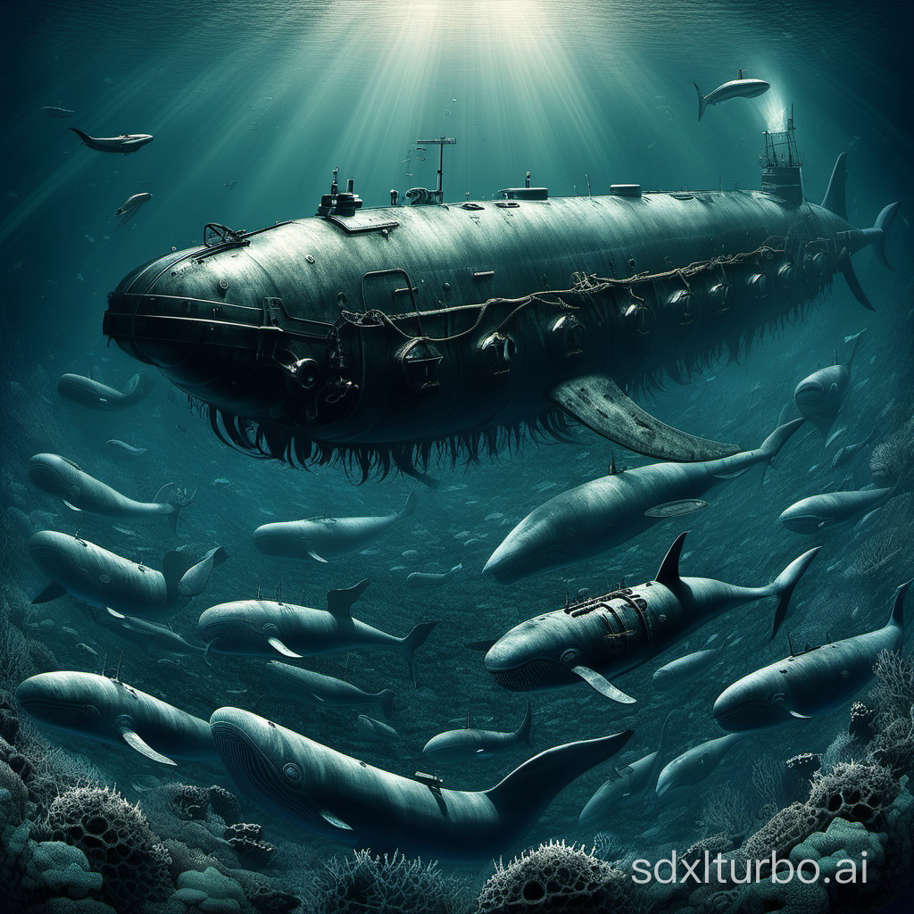 Deep sea, underwater, war, submarines, torpedoes, dead whales