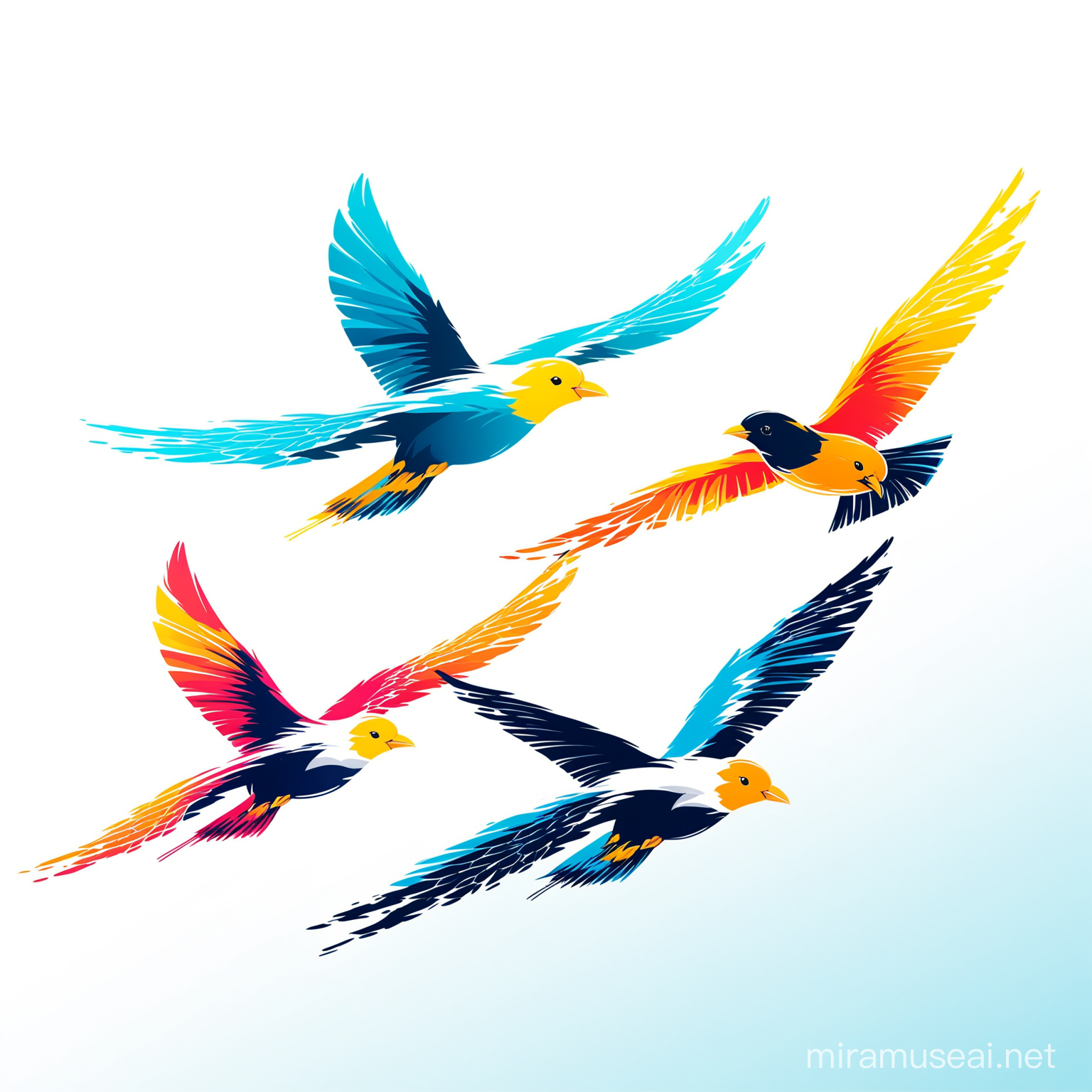 Create a logo. Flying a high speed digital bird, three colours illustration, white background,