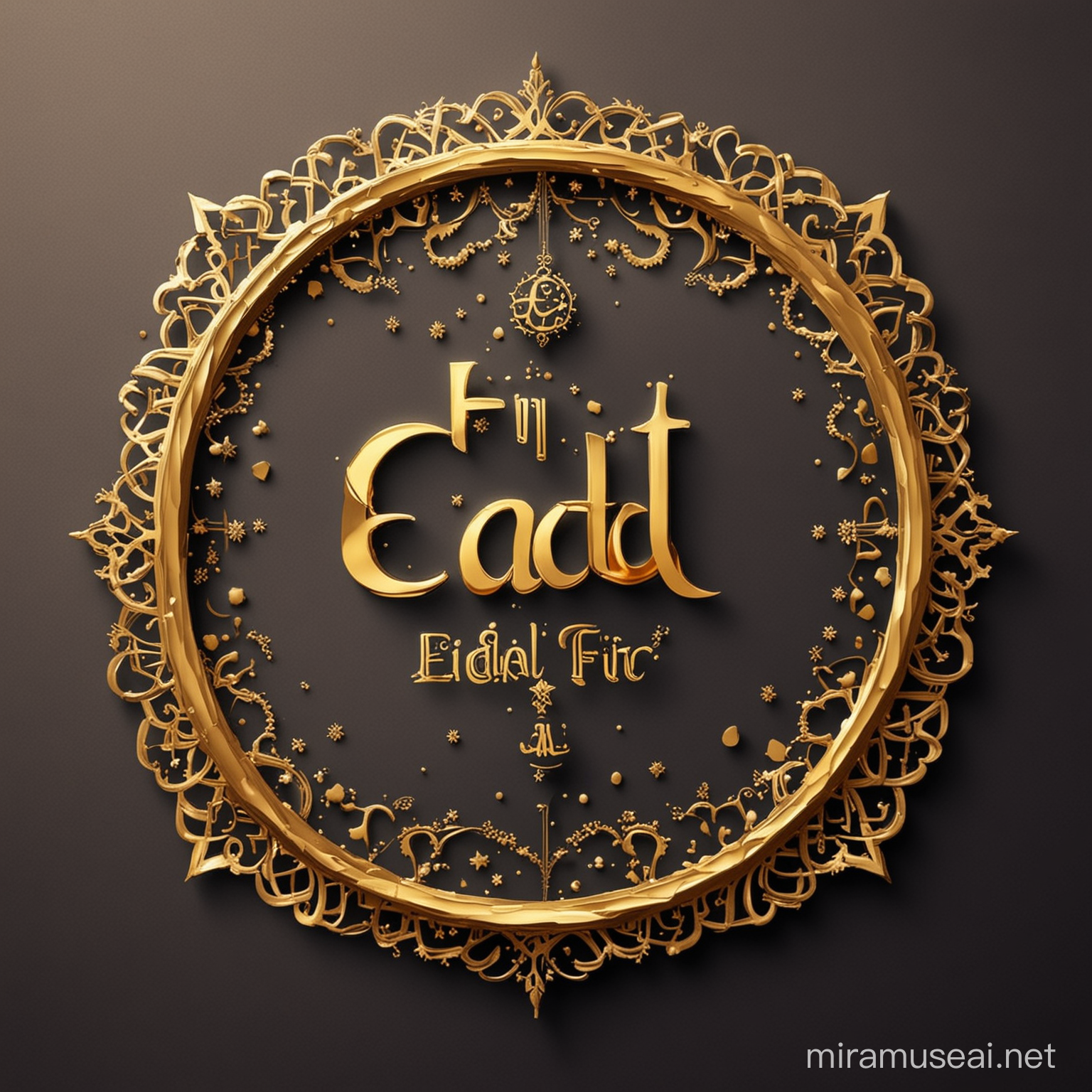 Eid al Fitr Mubarak Islamic Decoration Celebration on Golden Background