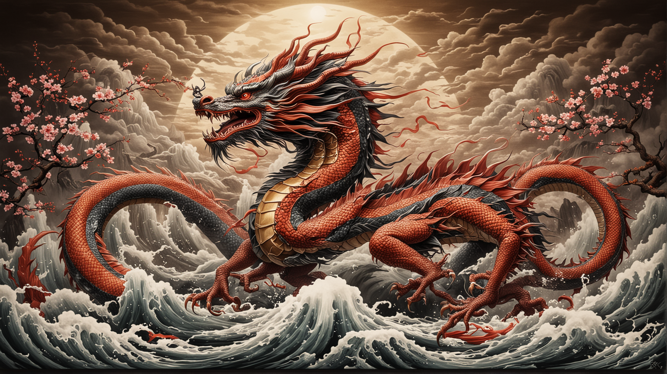 Majestic Japanese Dragon in Fiery Splendor