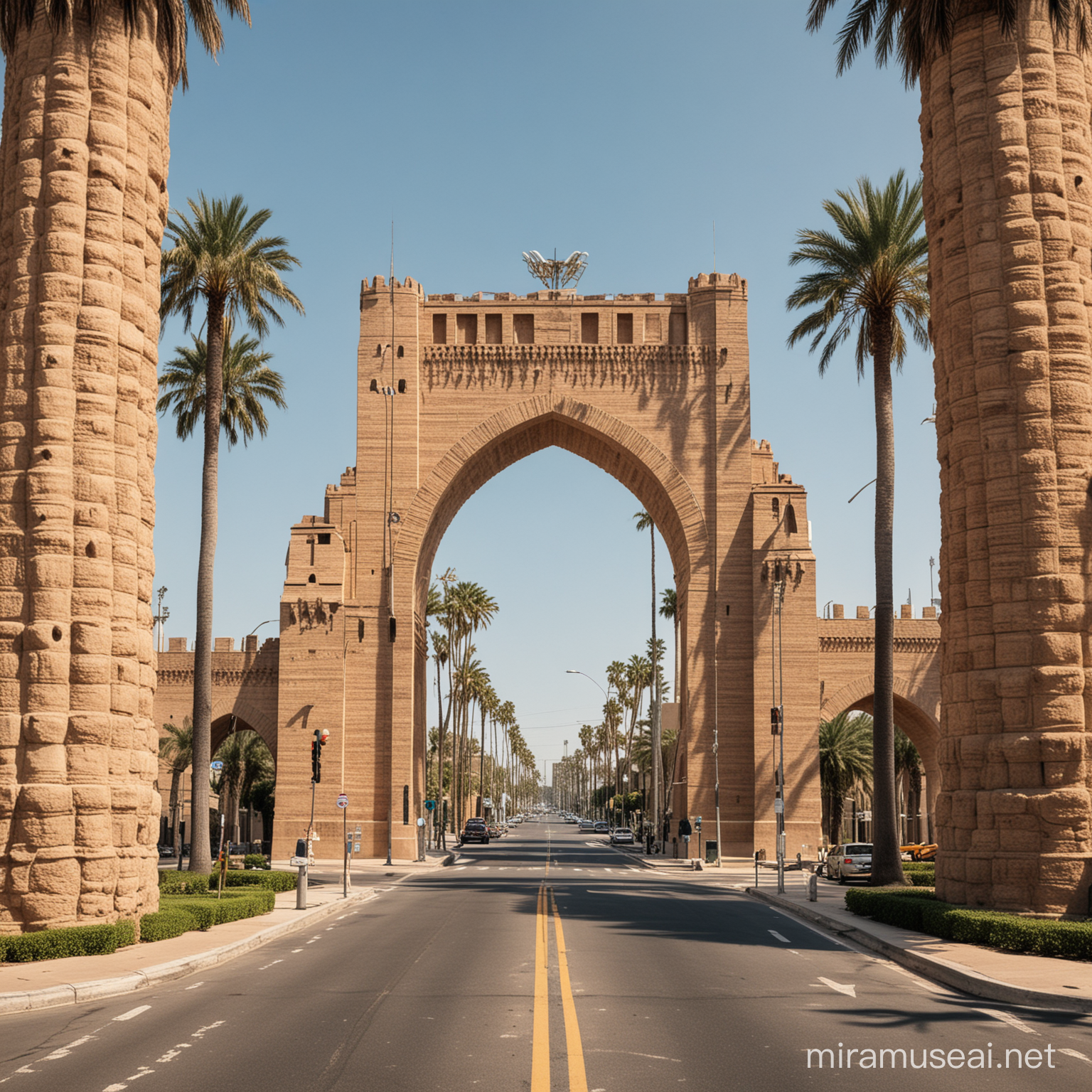City Entrance Resembling Palm Tree Majestic Urban Architecture