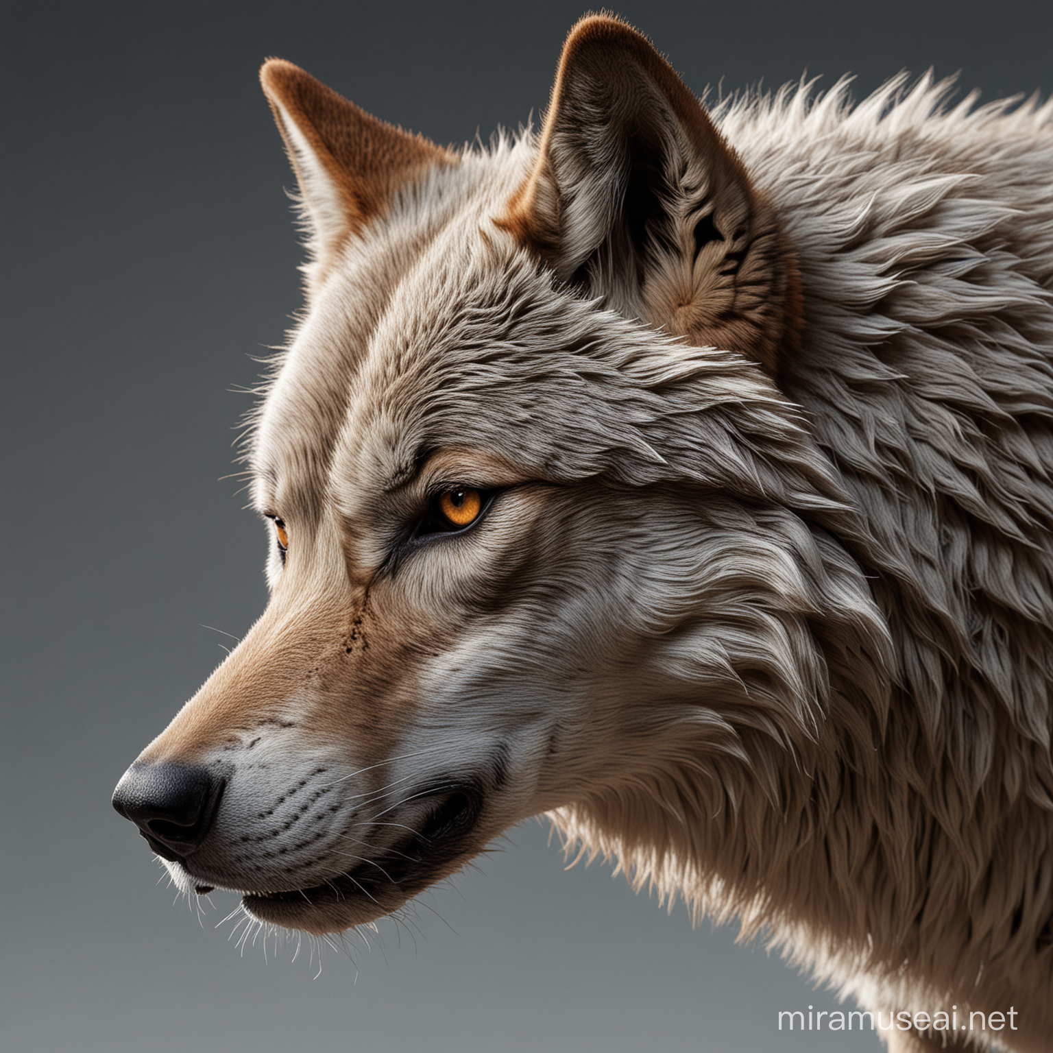 Majestic Wolf Portrait with Stunning Light and Shadow Realism