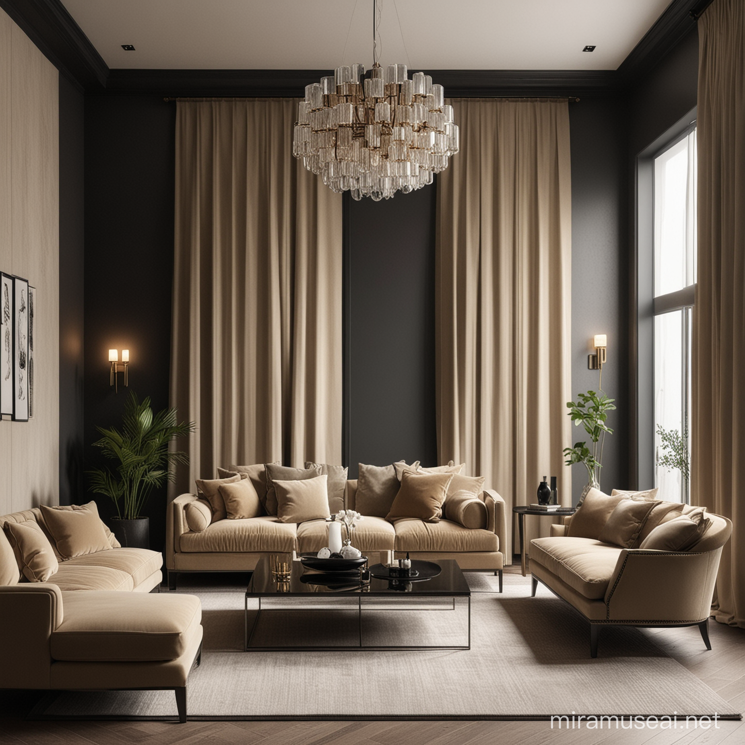 Contemporary Black and Khaki Interior Design with Architectural Aesthetic
