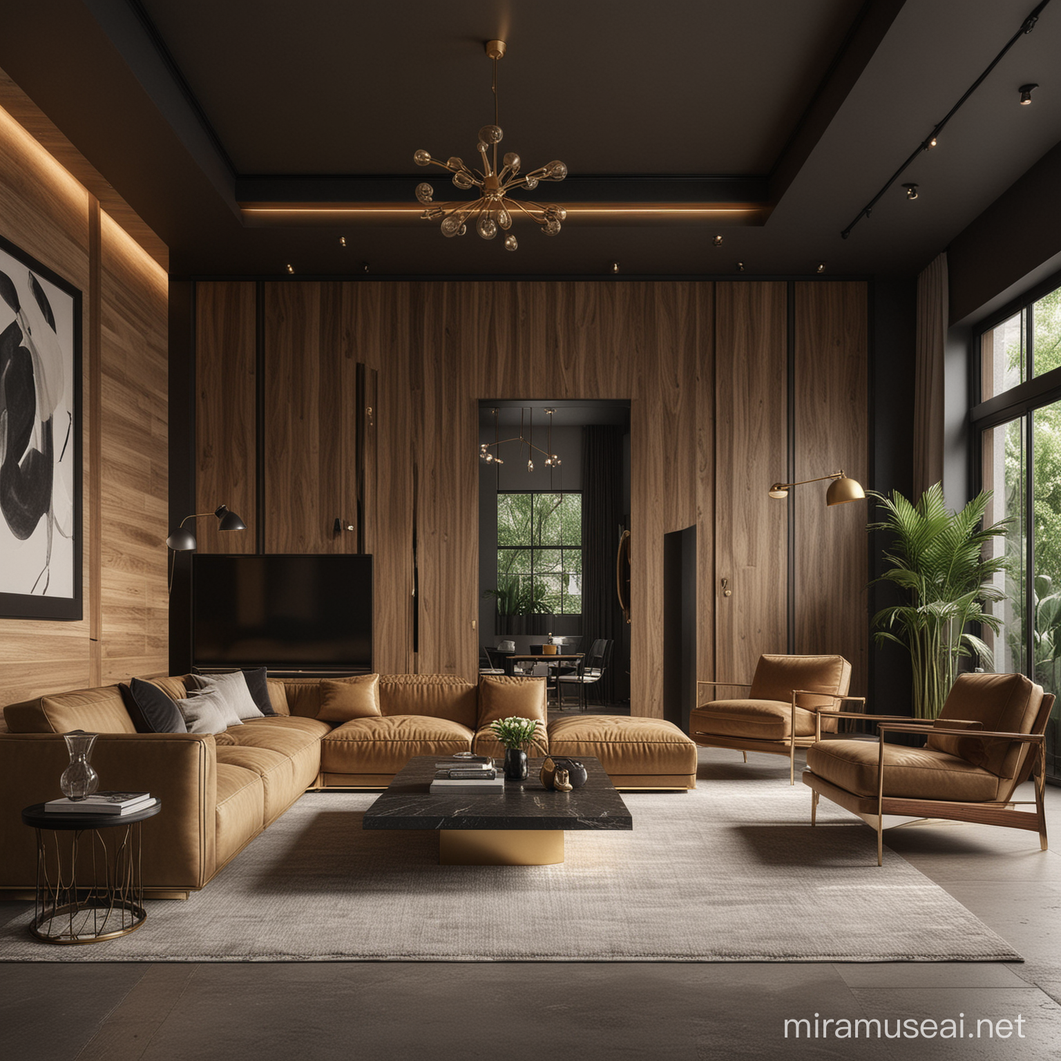 Elegant Interior Design Black Khaki and Gold Palette Harmony