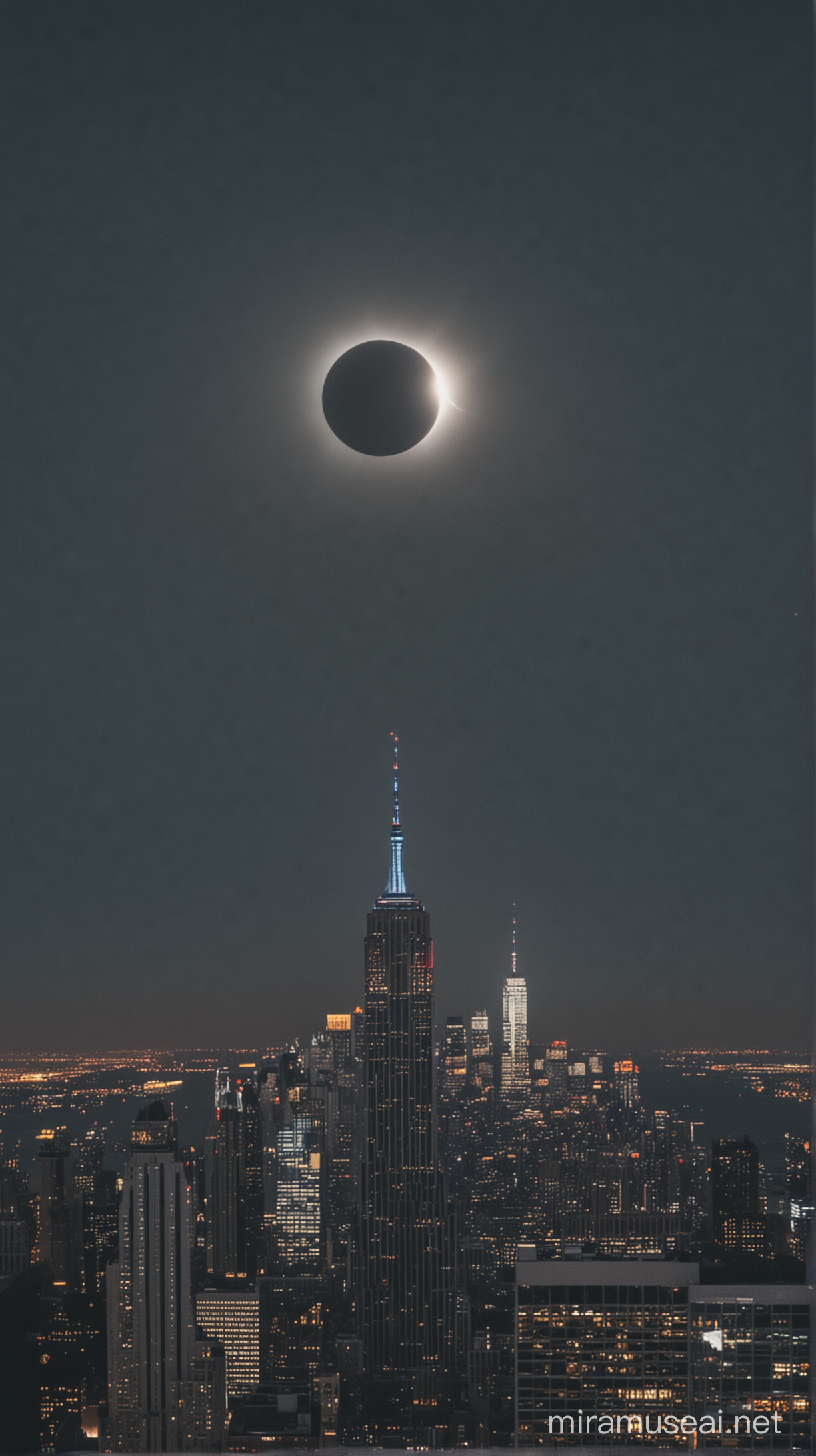 Total solar eclipse over New York city, modern vibes, taken by best photographer, best quality