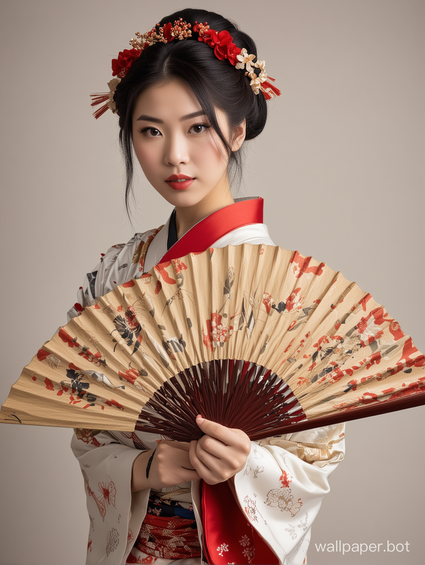 21 year old Asian female geisha wielding a japanese war fan
