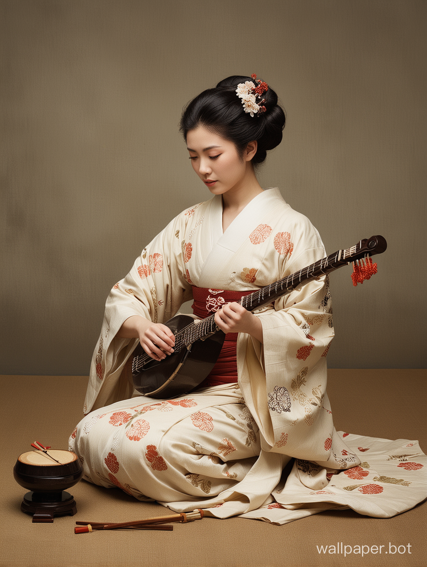 a geisha playing the Shamisen