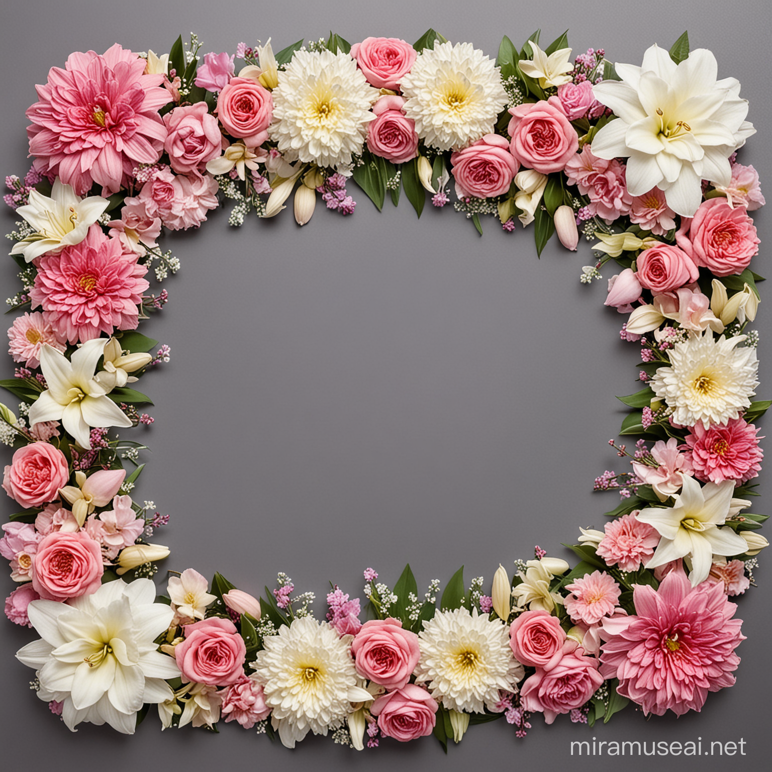 Border with beautiful ivt, orchidee, roses, carnations, lilies, calla, chrysanthemums