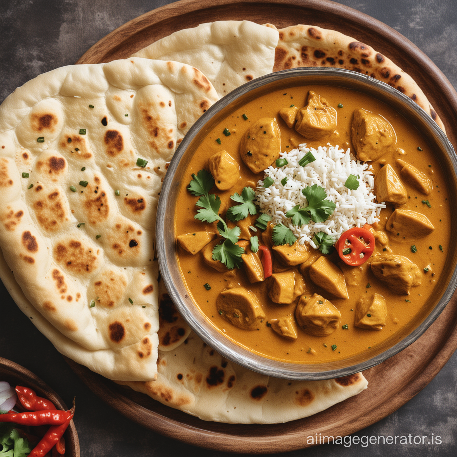 Yellow indian curry with naan