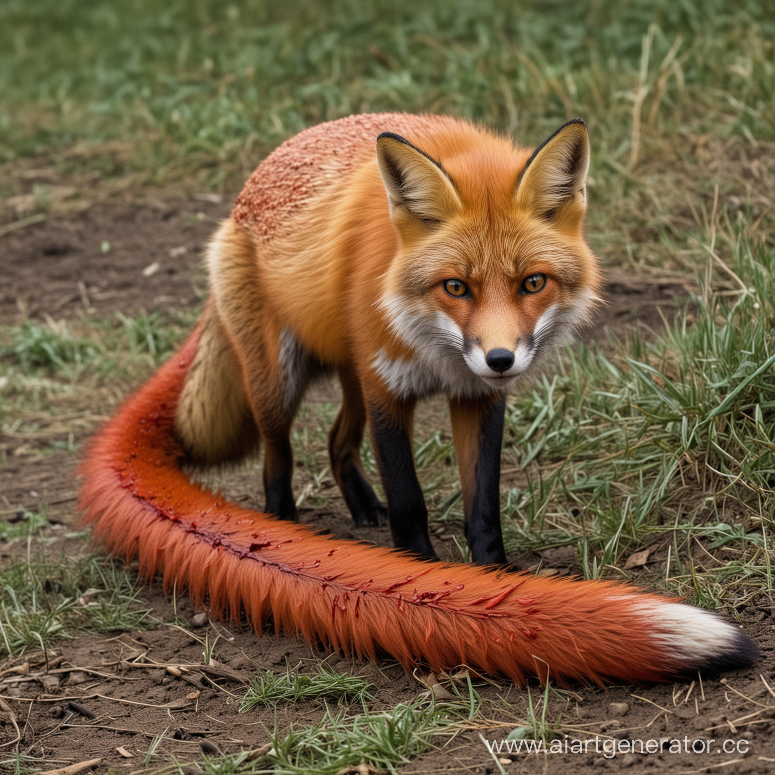 The fox's tail is covered in blood