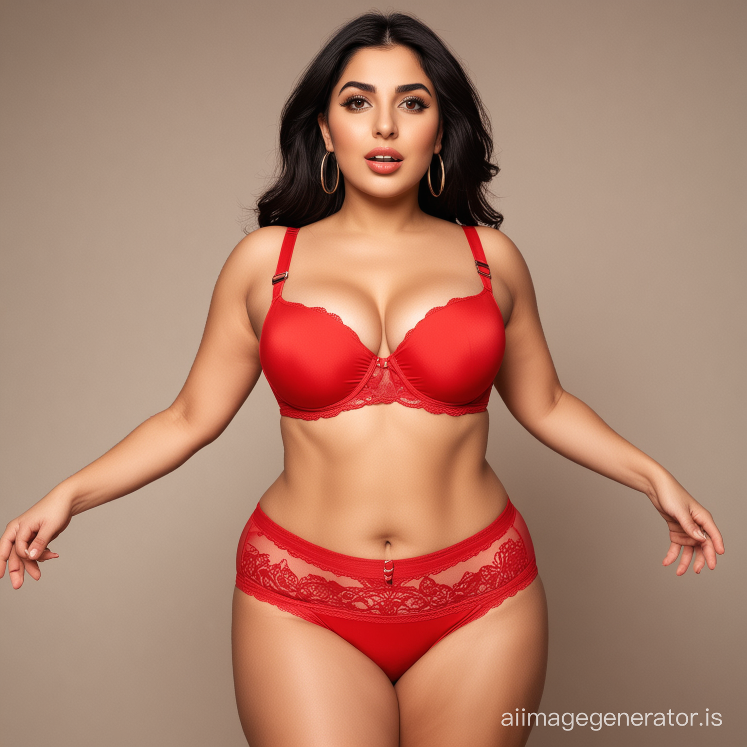 Arab woman in bra, red high waisted underwear big hips 