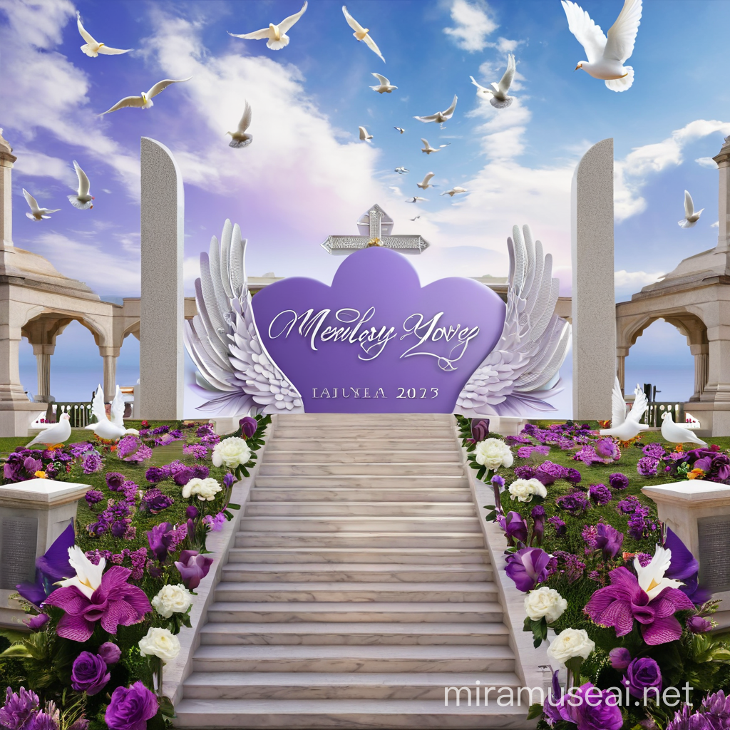 memorial purple floral with doves