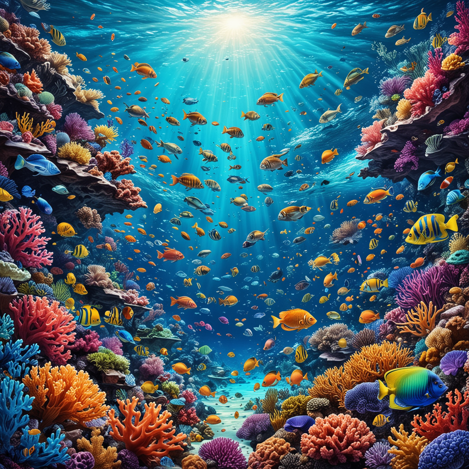 Vibrant Underwater World Colorful Ocean with Fish Coral Reefs and Sea Creatures