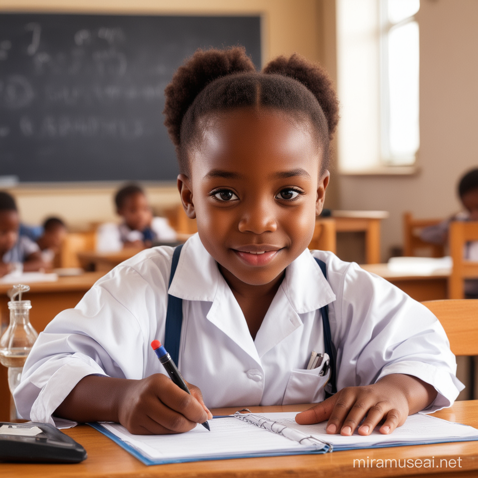 African American Little Girl Engaged in Scientific Learning at School