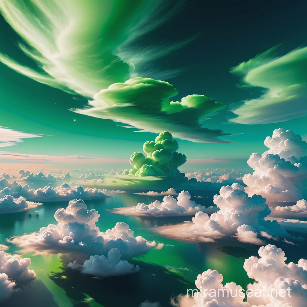 Surreal Landscape with Green Clouds