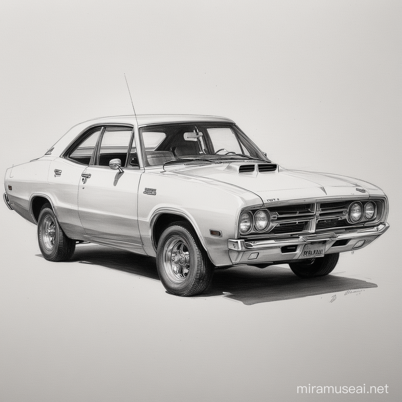 A sketch drawing of a Dodge Parola. black and white, pencil, paper