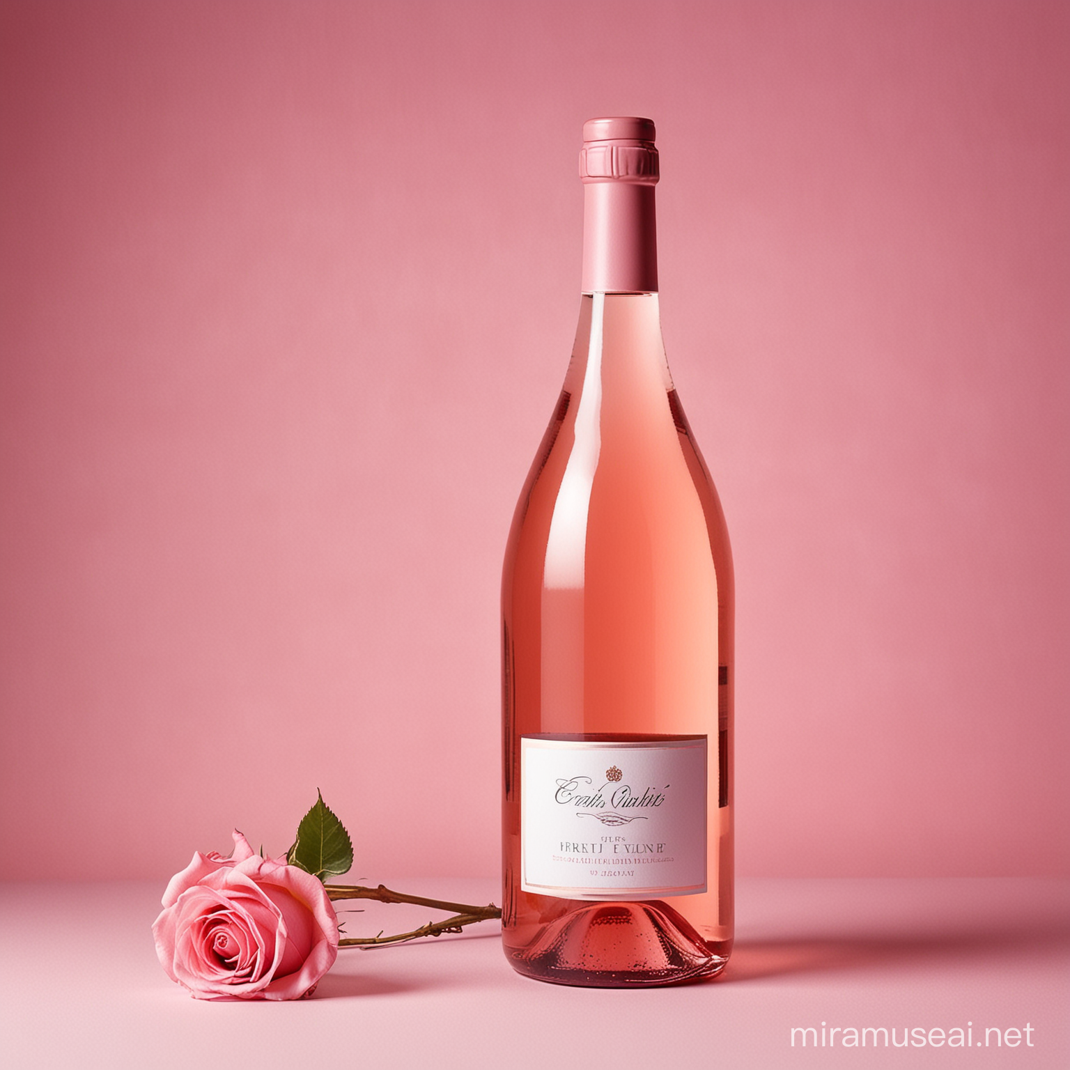 Elegant Rose Wine Bottle on Delicate Pink Background