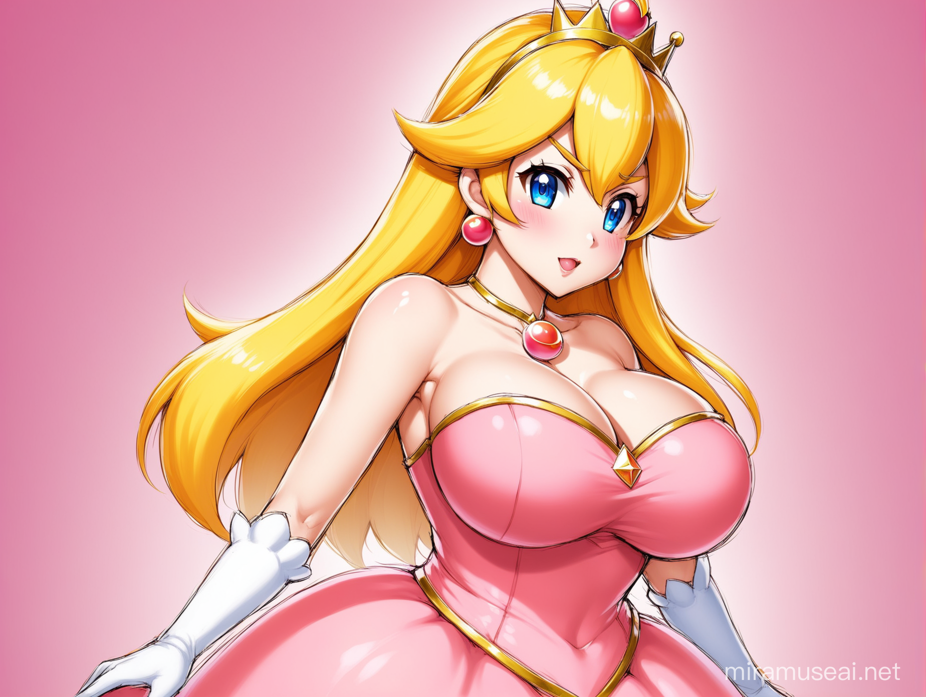 Princess Peach with Enlarged Bosom in Colorful Fantasy Setting
