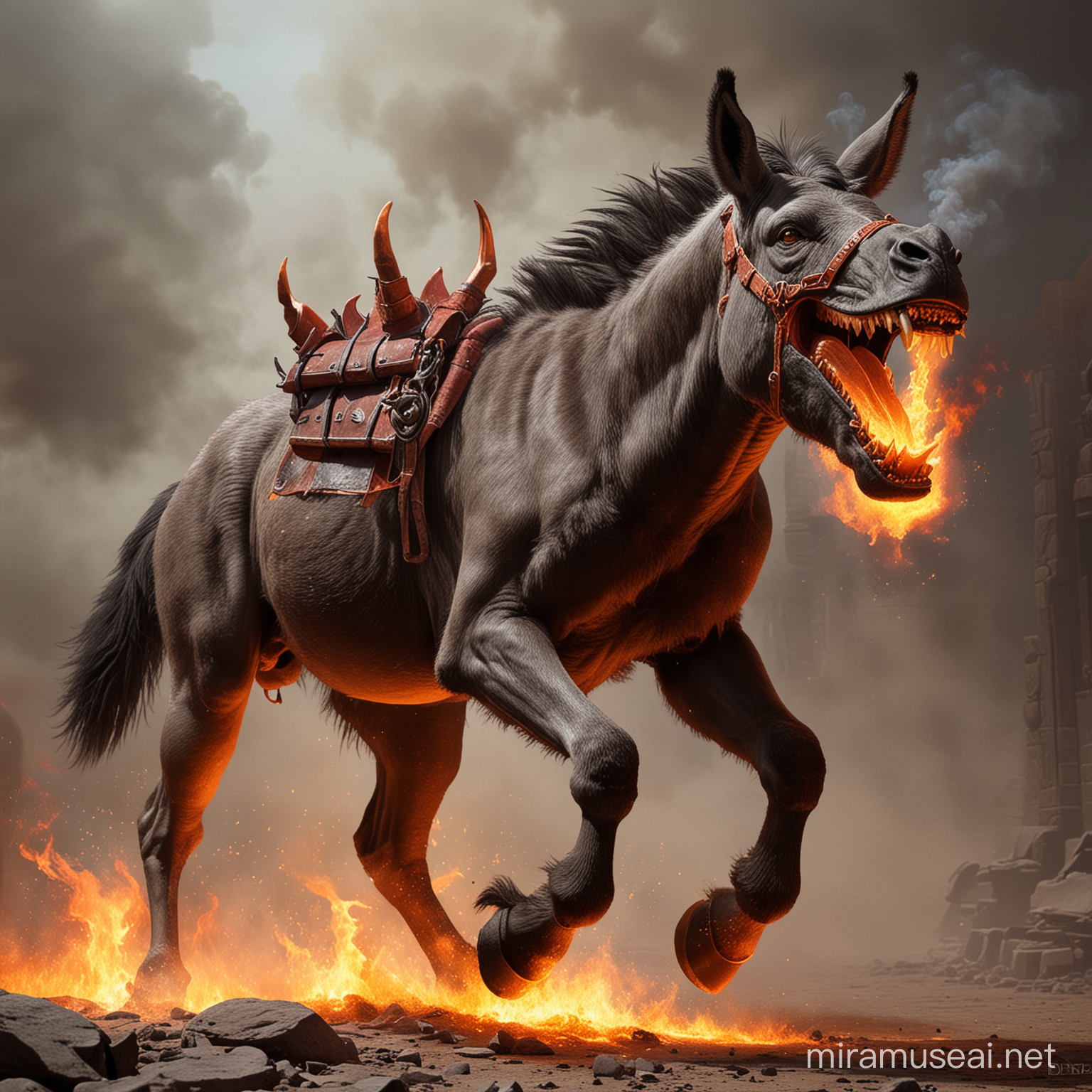 Fantasy Art Evil FireSpitting Donkey with Fiery Hooves