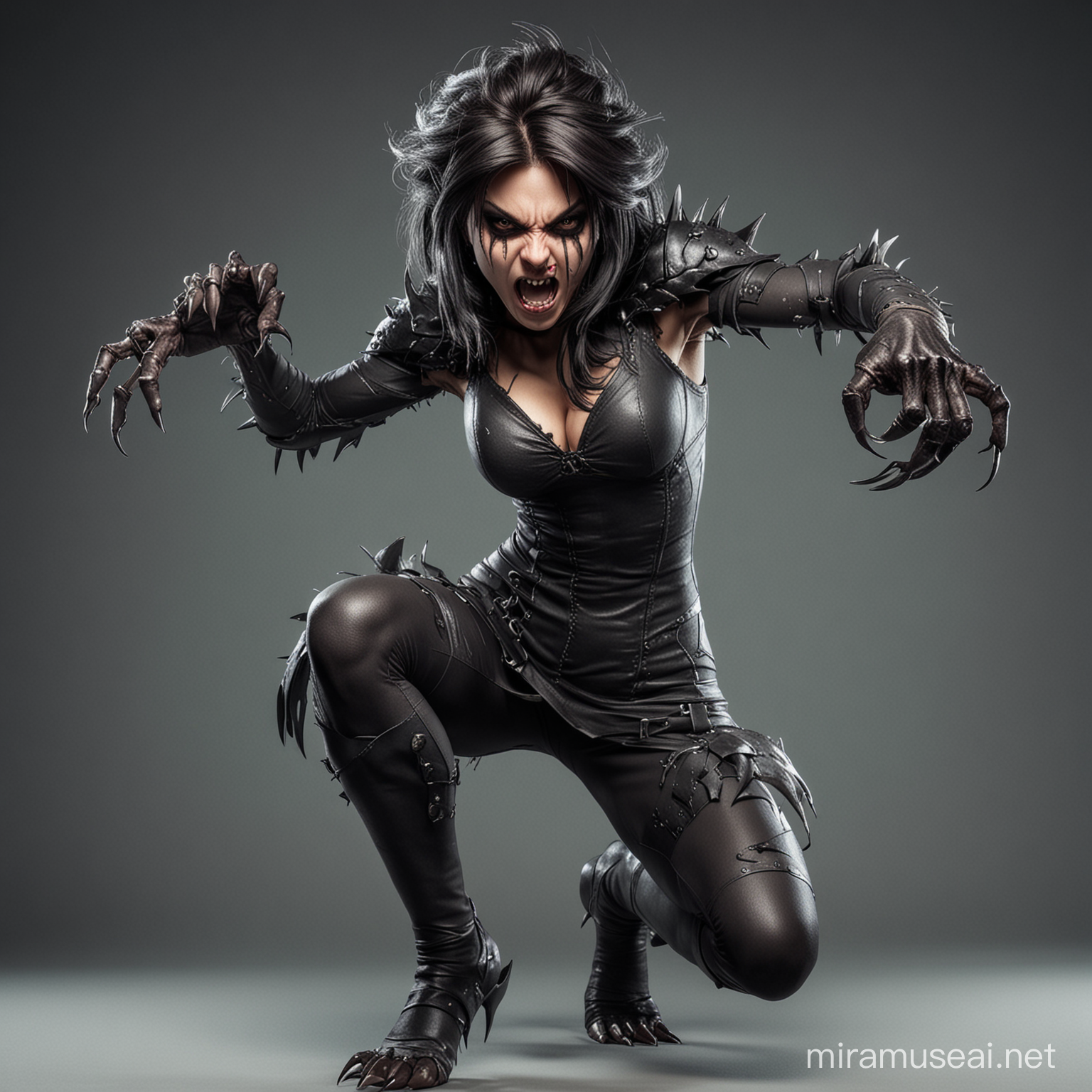 scary monster girl with claws action pose