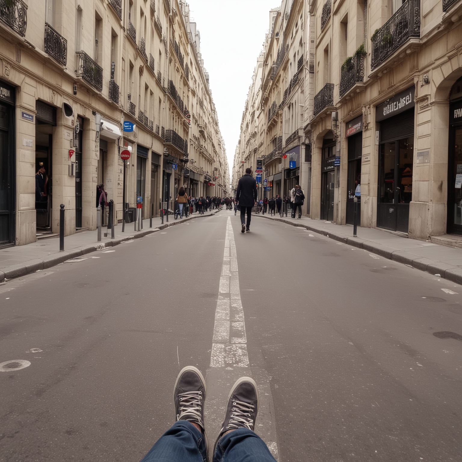 POV 1st person, walking down a busy street in paris, france



