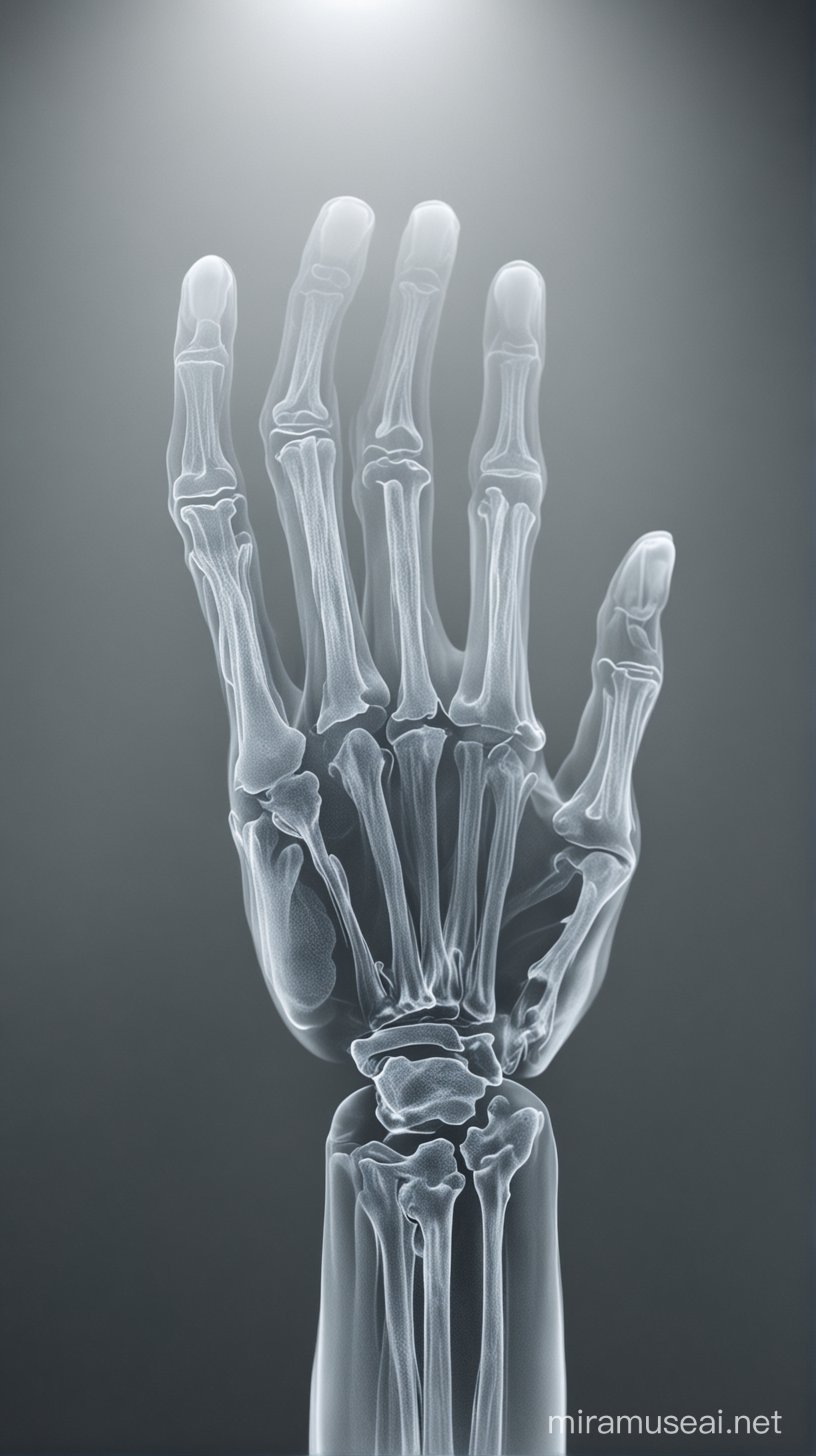 Hand Bone XRay on Natural Background in 4K HDR Morning Lighting