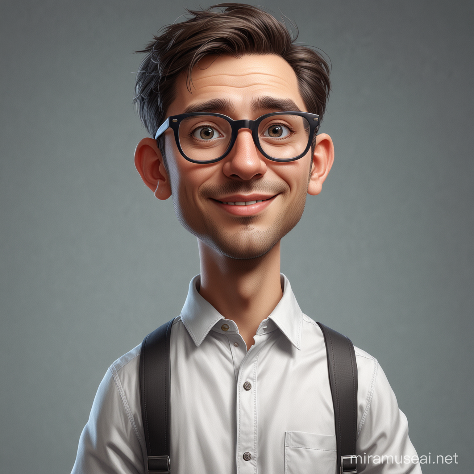 a caricature of a male wearing glasses , full body, a digital painting, photorealism, detailed painting, digital painting, digital illustration, Funny 8K UHD, Generate the high quality image, magical futuric.