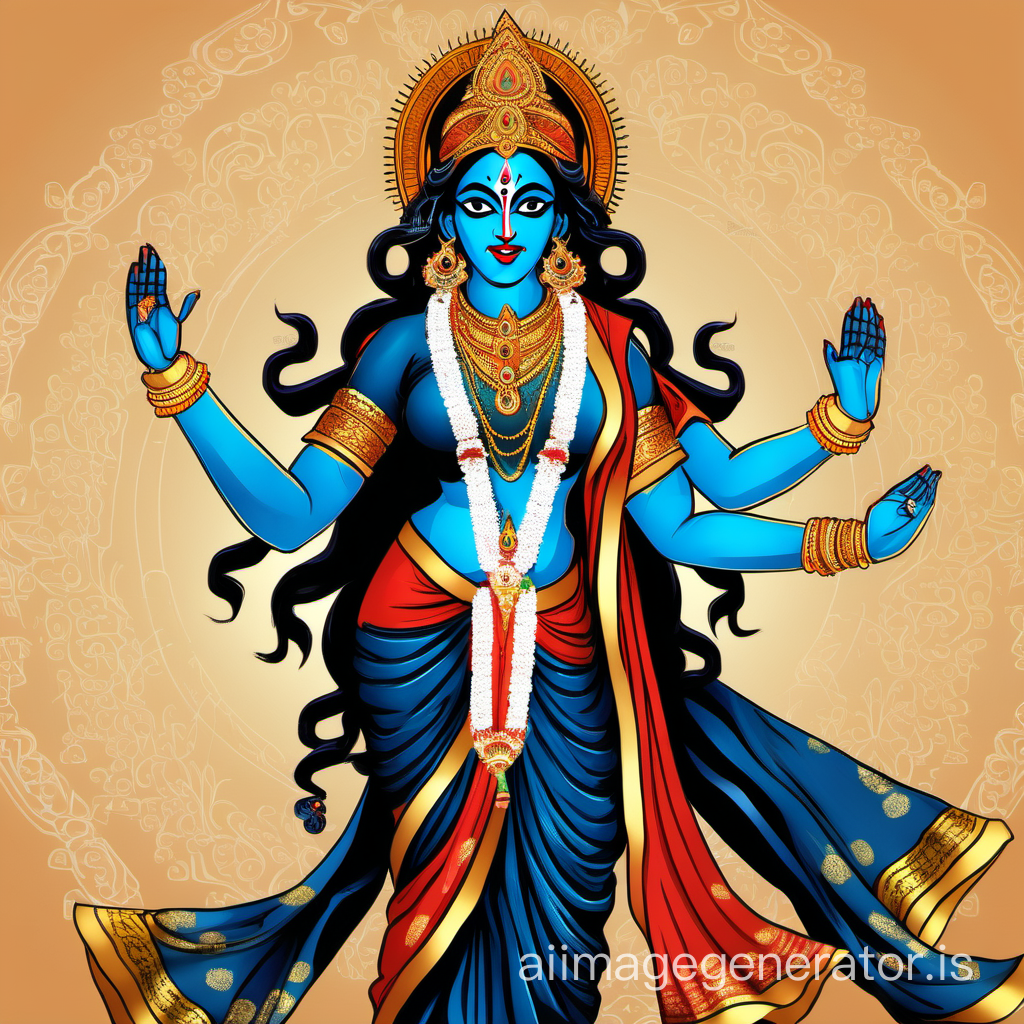 Hindu goddess Maa kali in complete indian attire, wearing saree blouse 
