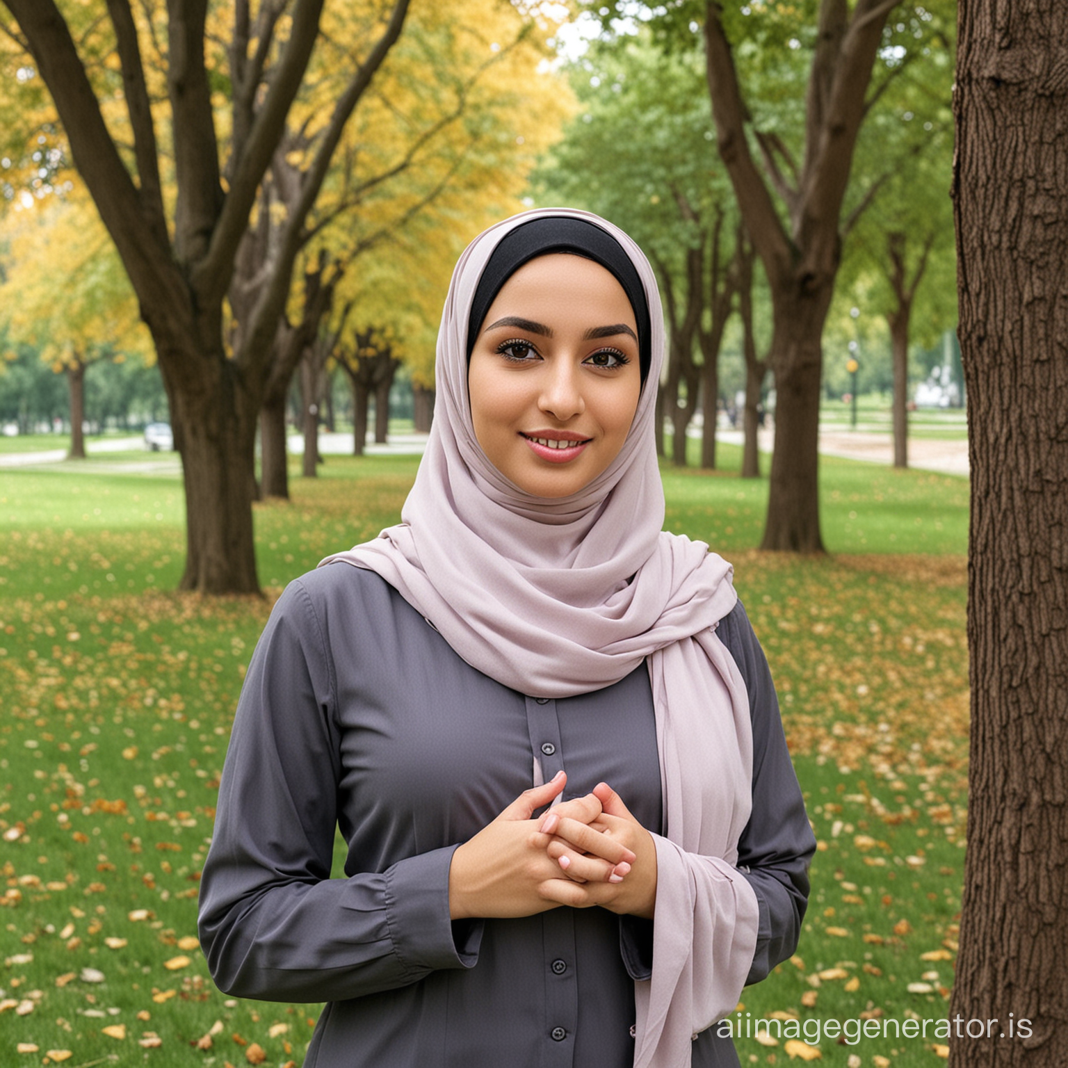 A beautiful Hijabi Muslim Girl setting in park