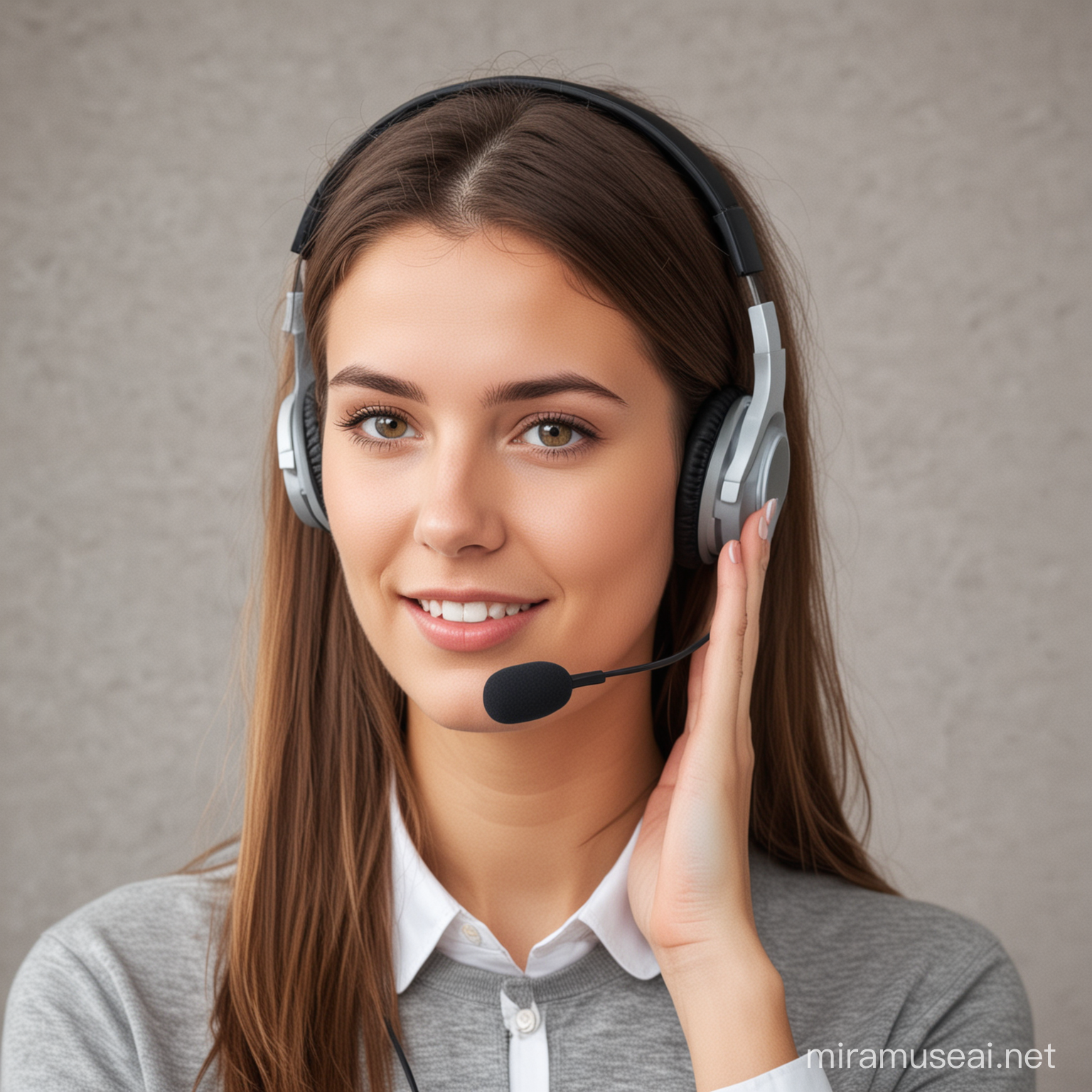 Young Woman with Headset Working in Modern Office
