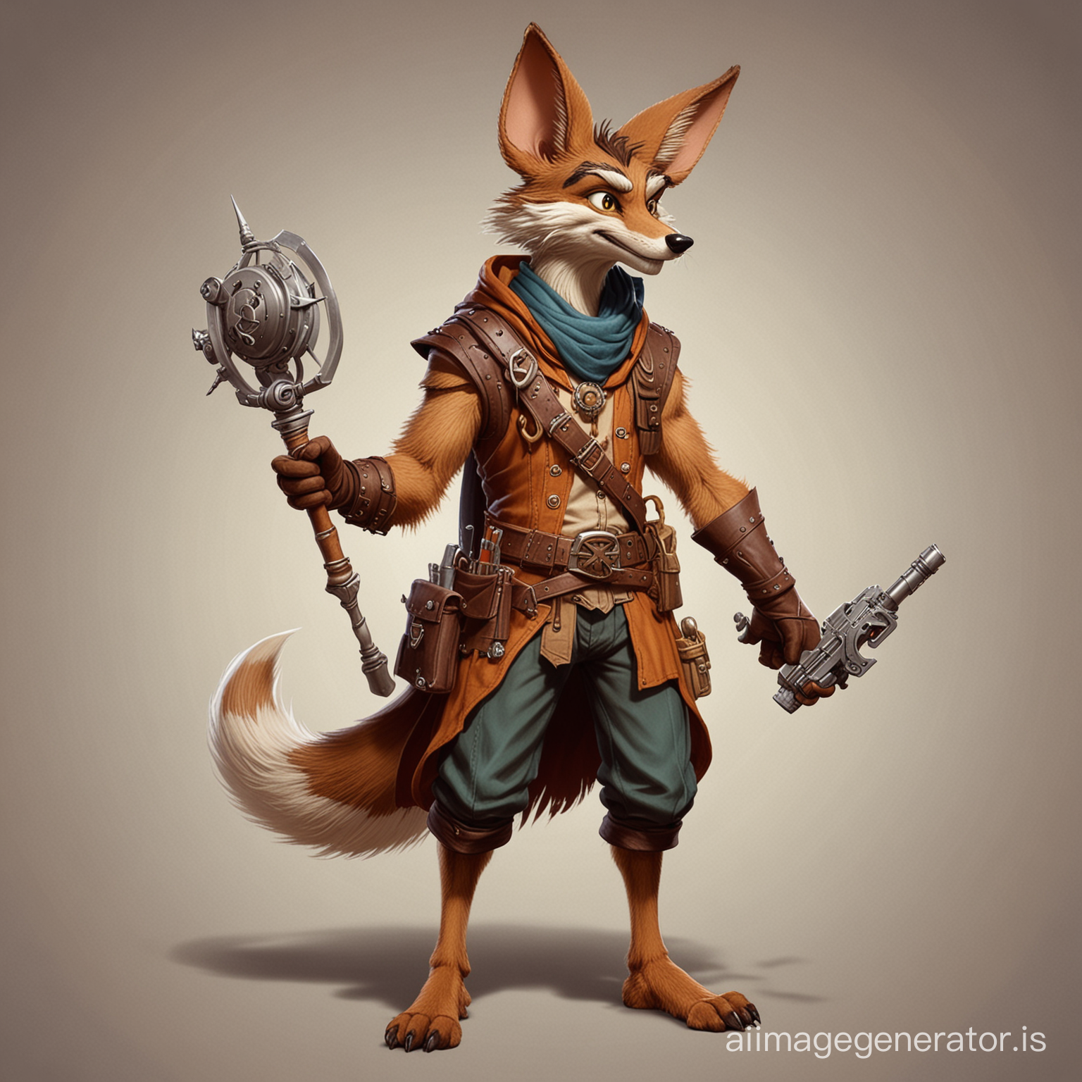 DnD fantasy style character of Wile E Coyote as an artificer
