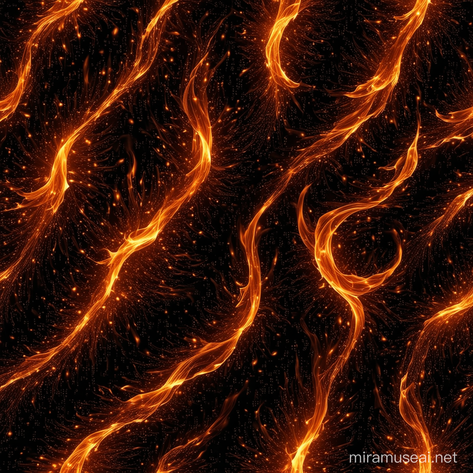 Fiery Abstract Background Pattern of Flames on Black