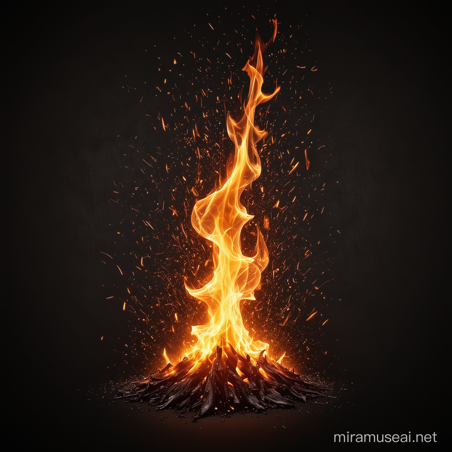 Dynamic Abstract Flames on Black Background with Sparks