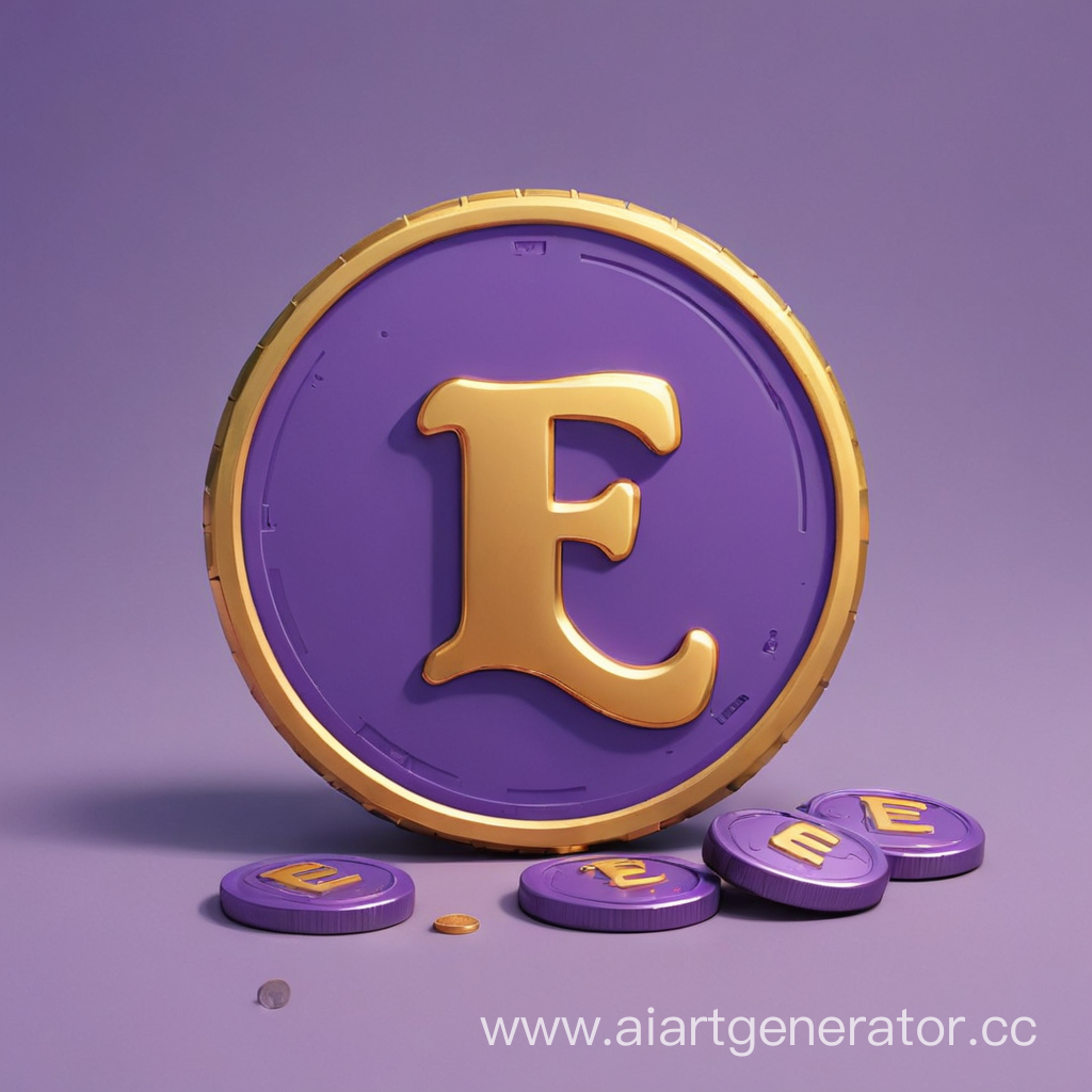Фиолетовые монеты в мультяшном стиле с бкувой е
