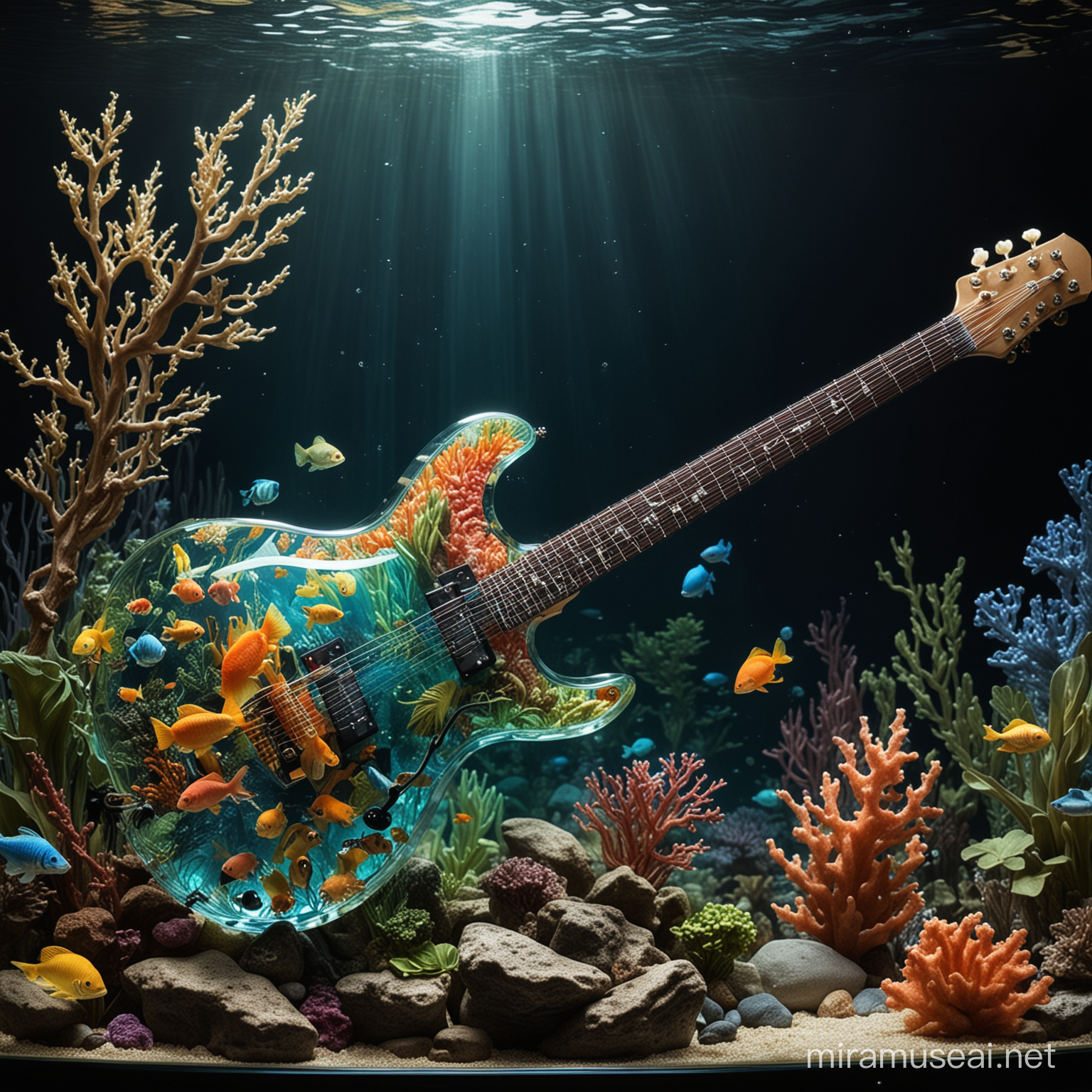 Electric Guitar Aquarium Harmonious Fusion of Music and Underwater Artistry