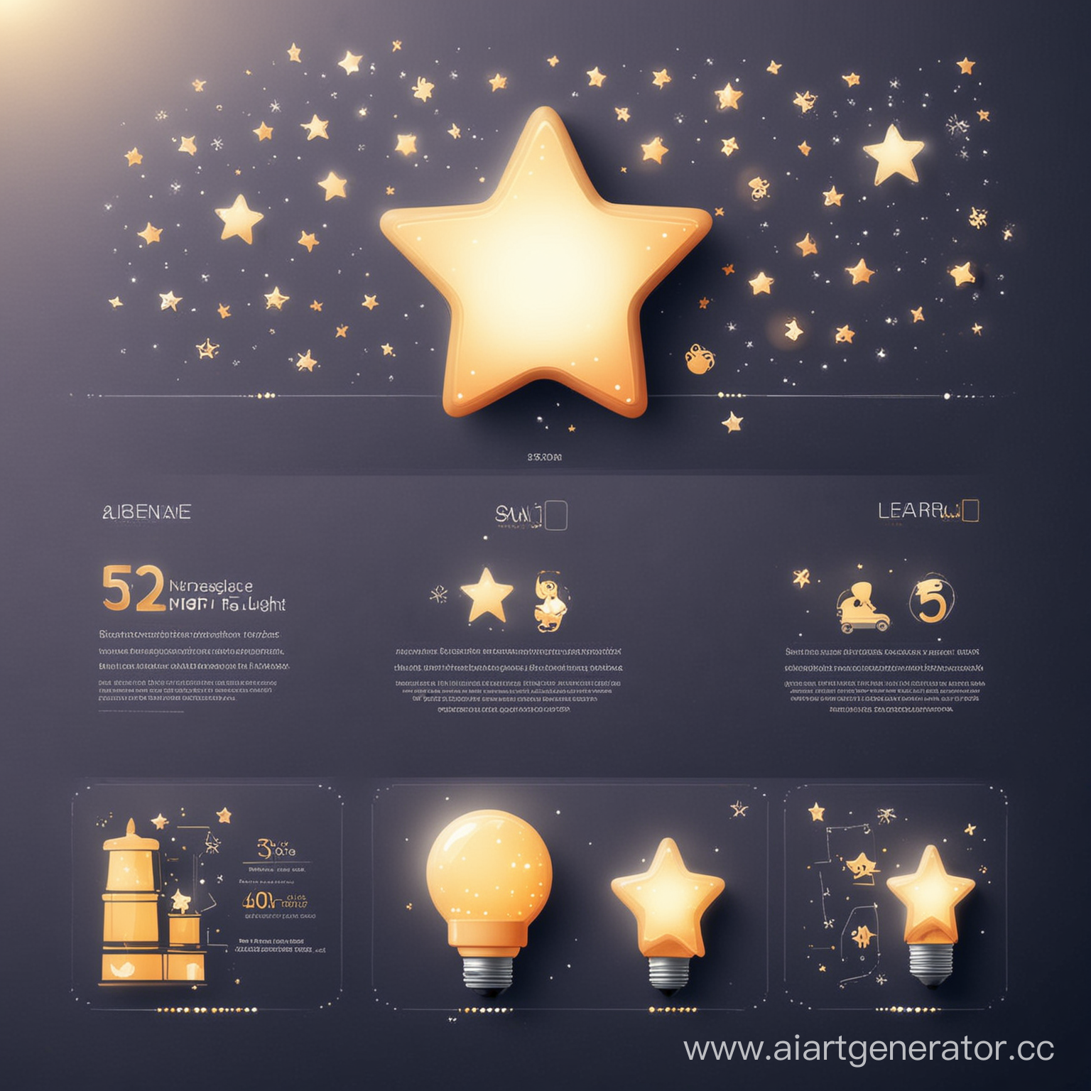 Инфографика для маркетплейса без текста со звёздами. Реклама ночника для детей