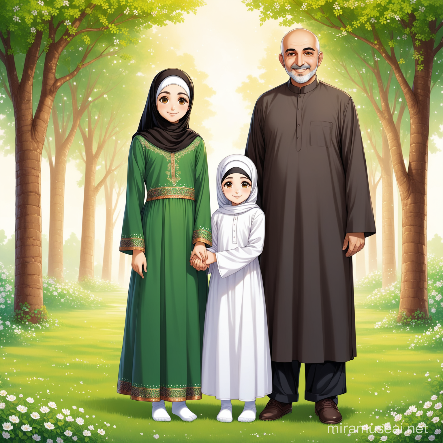 Smiling Persian Girl Fatemeh Pushes Father Mohammads Hand Through Forest Atmosphere