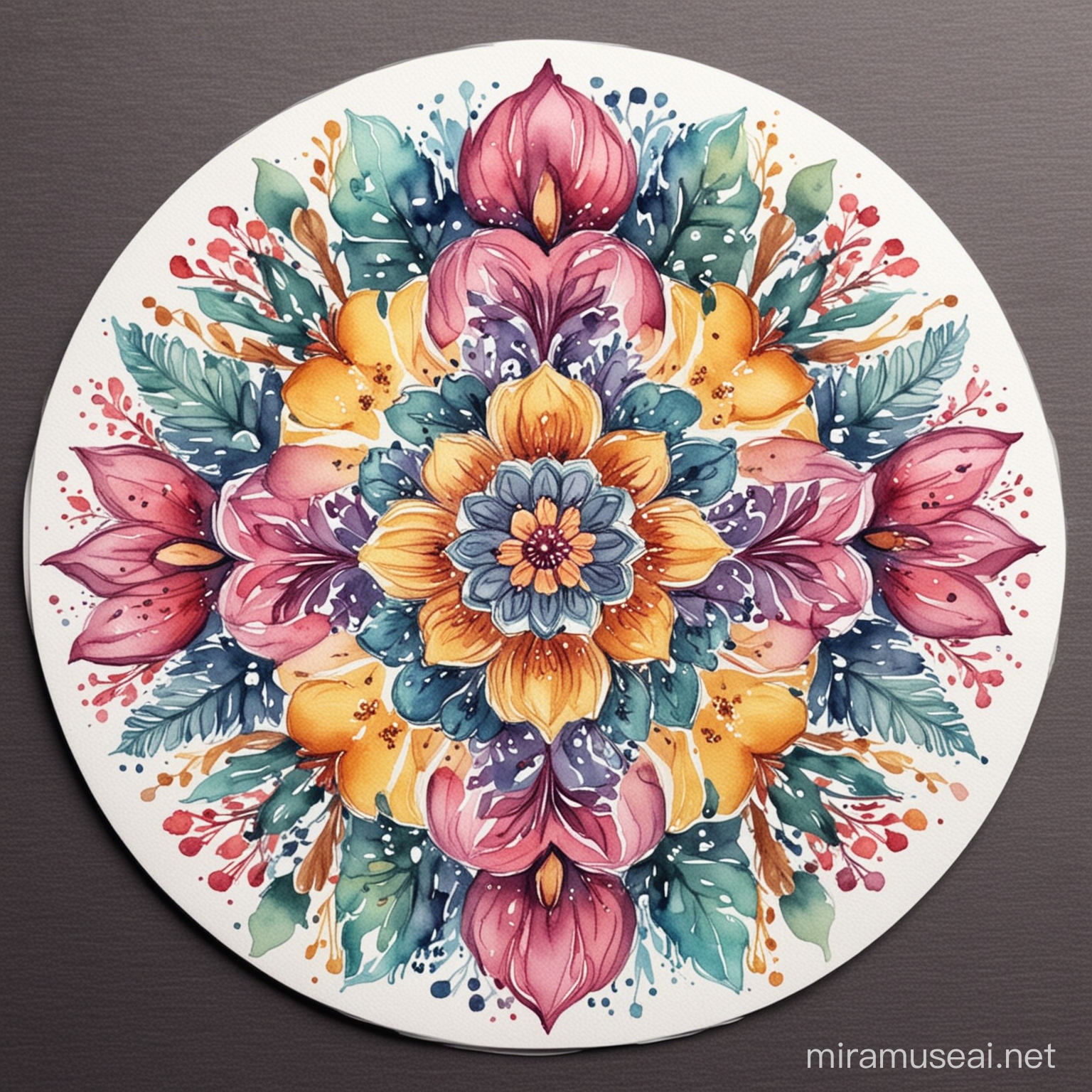 Colorful Watercolor Floral Mandala Vector Sticker