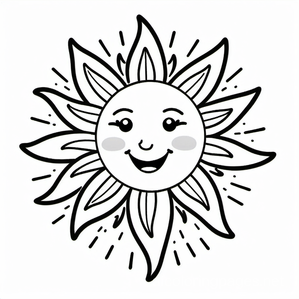 Happy Sun Sticker Coloring Page Simple Black and White Line Art for ...