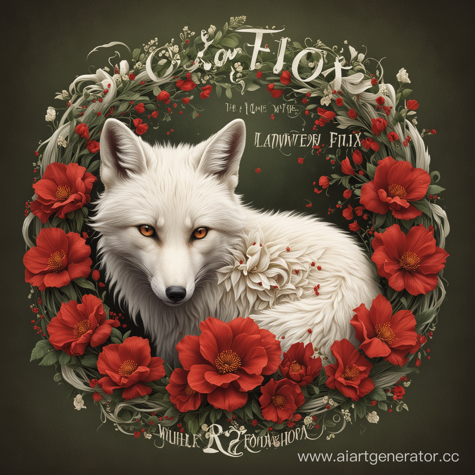 Обложка альбома "Лисий цветок" 
Белая лиса свернулась вокруг красного цветка.
