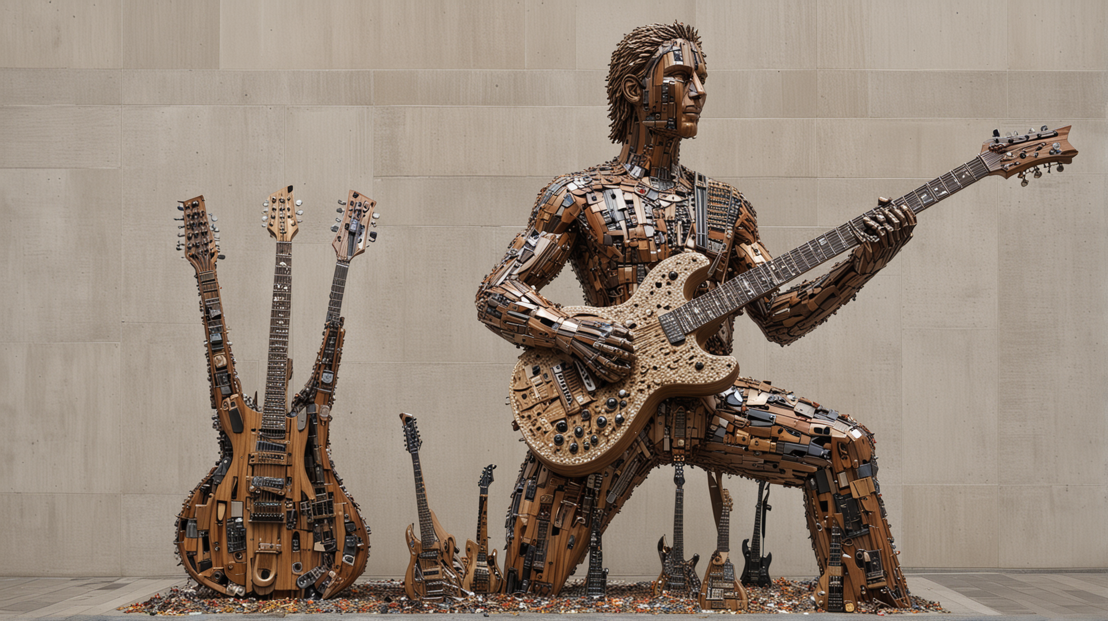 Unique Sculpture Giant Statue Crafted from Guitars