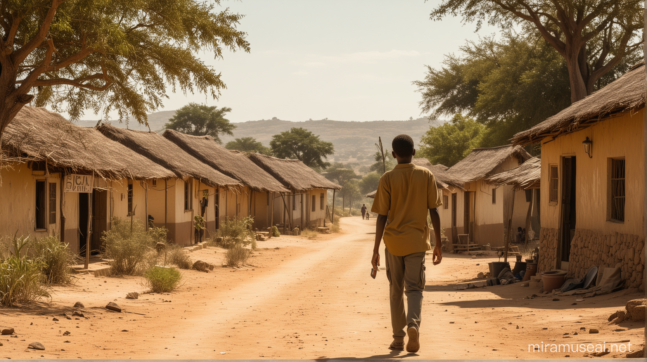 African School Boy Walking to School in SunDrenched Village of Mbala