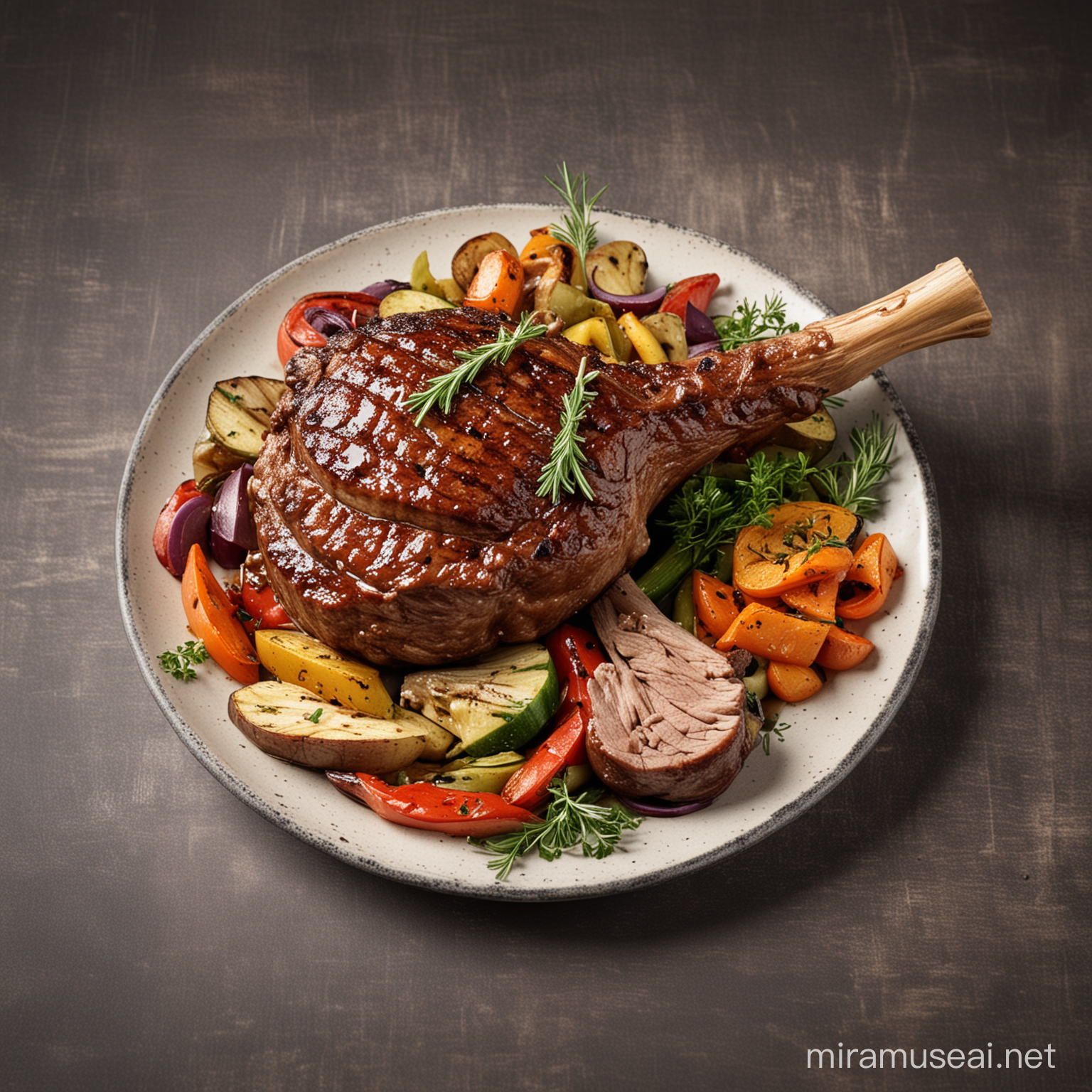 Succulent HerbInfused Lamb Shank Grilling with Fresh Vegetables
