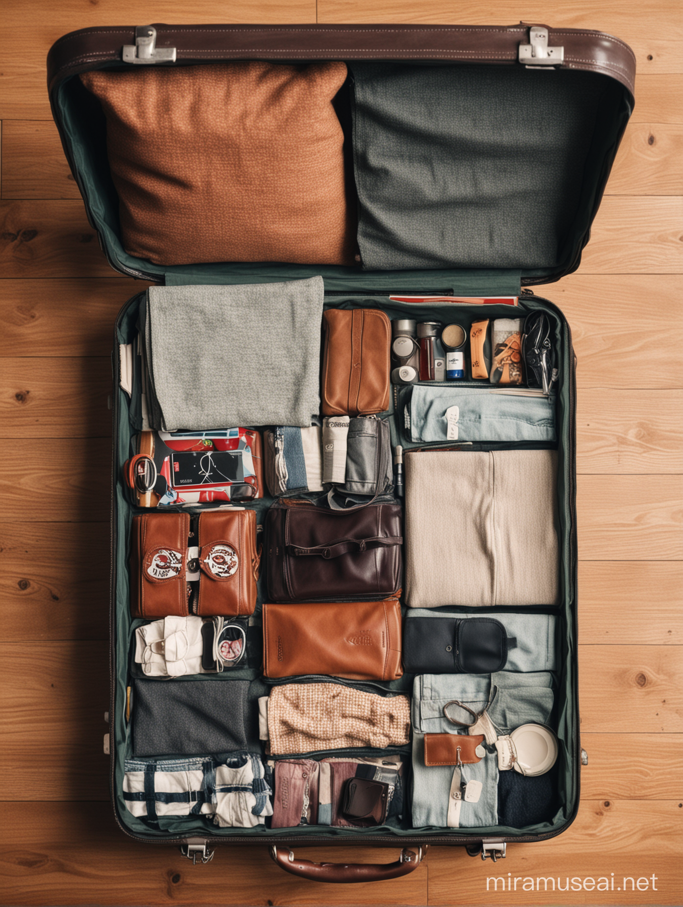 Open Suitcase with Travel Essentials