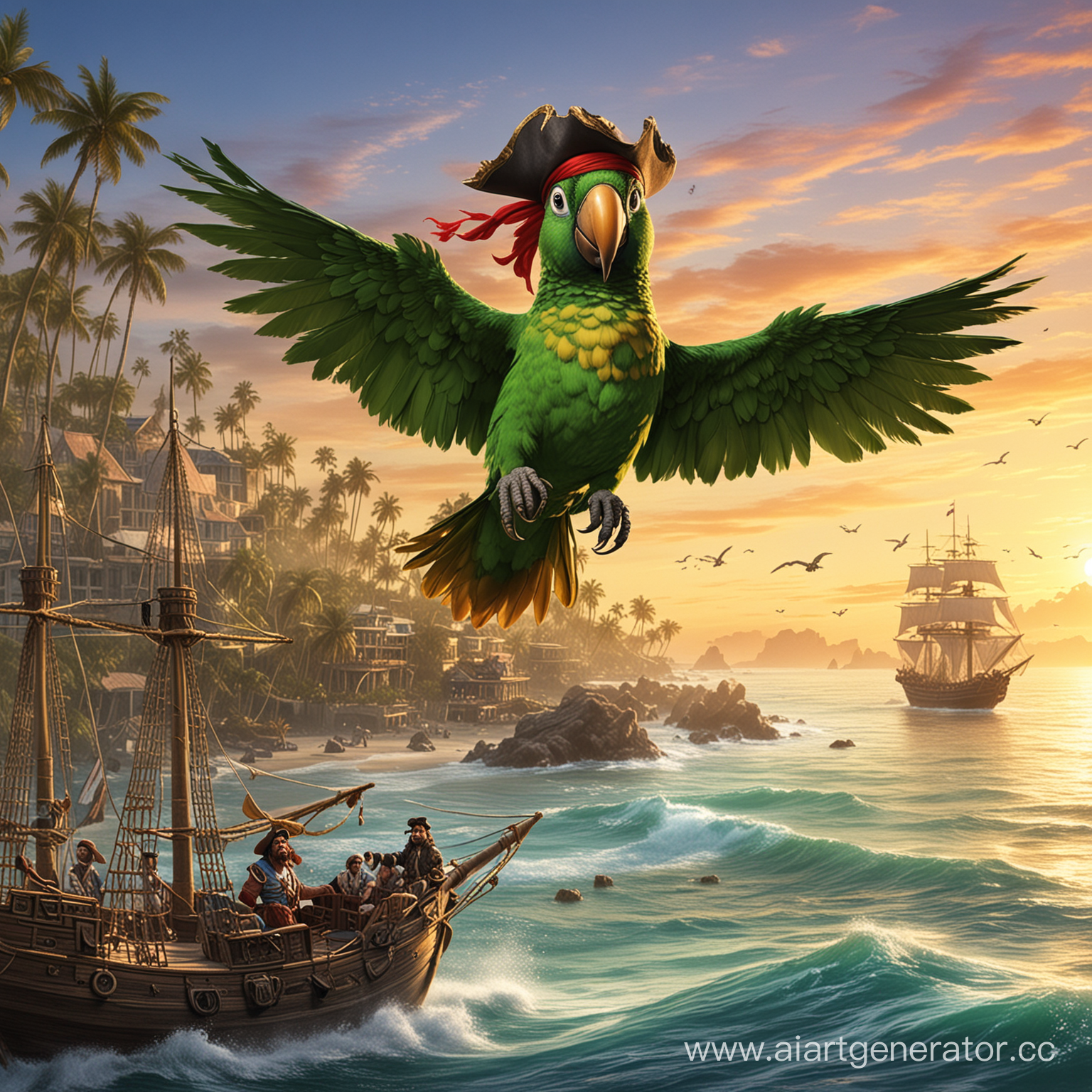 попугай-пират летит на остров сокровищ на остров сокровищ