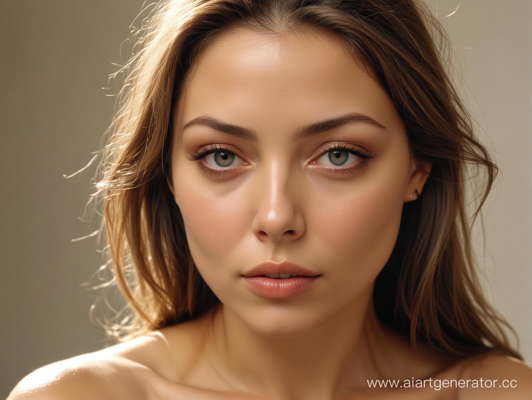 Naked Ornella Muti, completely in the frame, photorealistic portrait, detailed face, beautiful eyes, expressive face, natural lighting, soft shadows, sharpness, F/22. 8K.