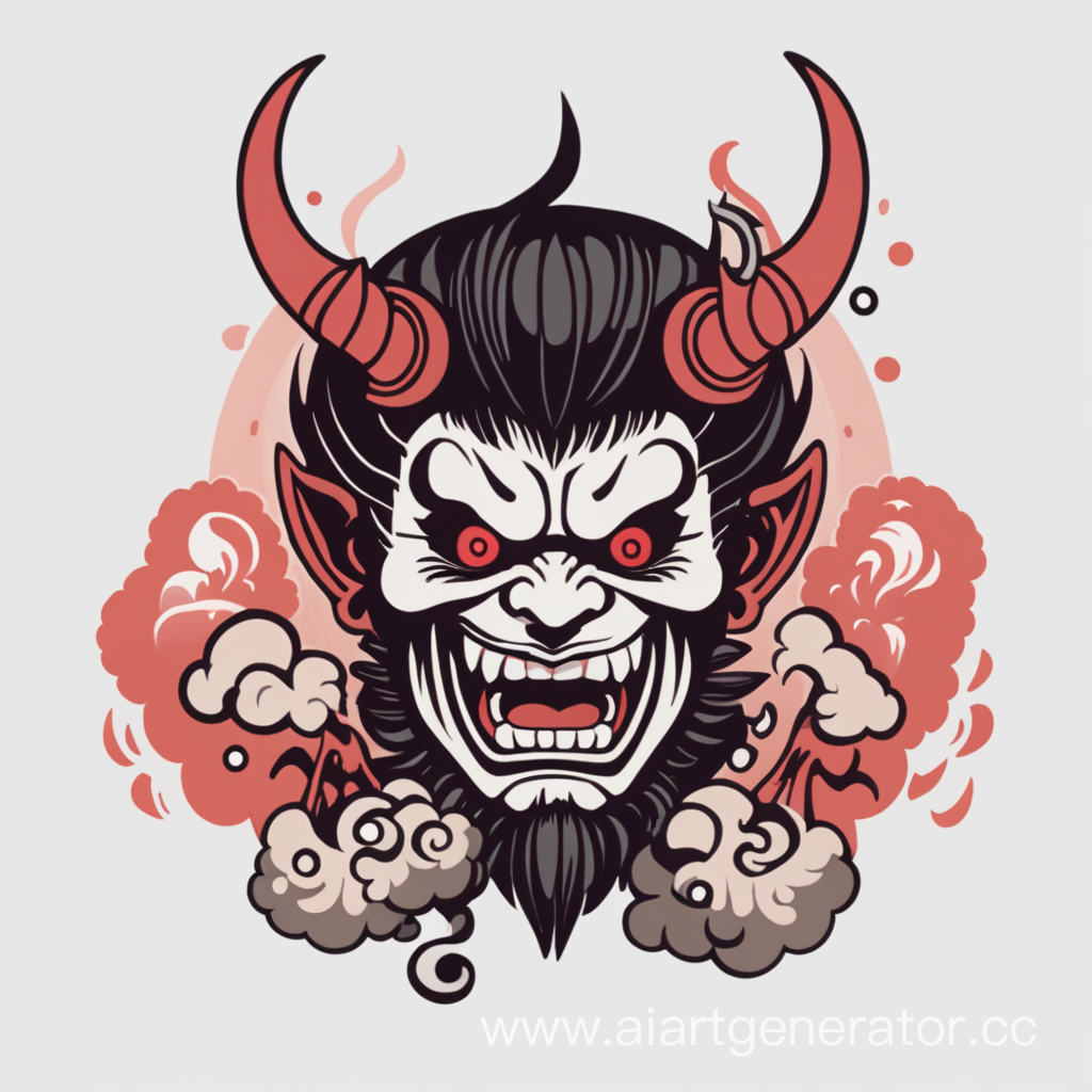 Японский демон Они выдыхает пар 2d логотип
