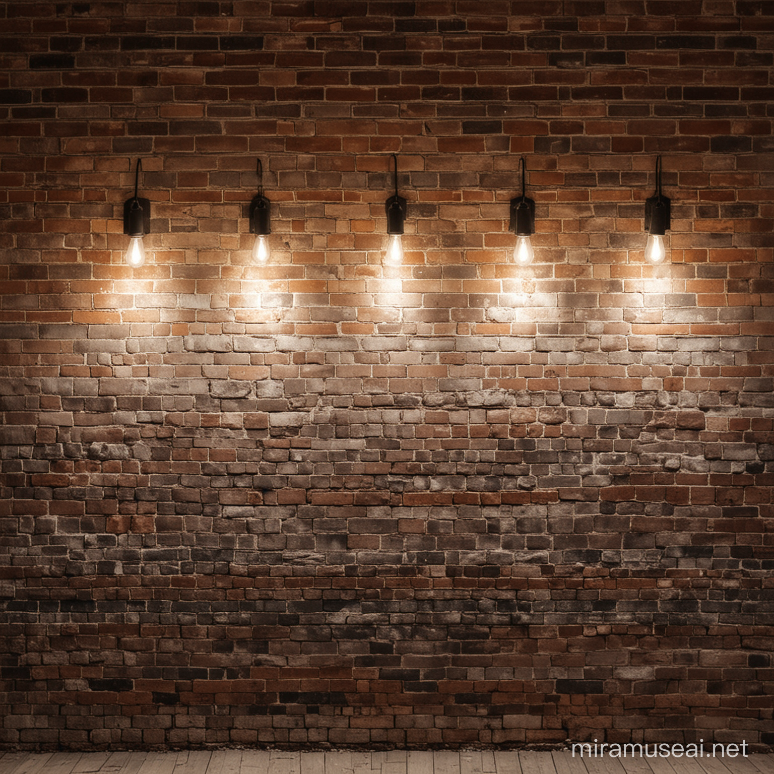 Vintage Brick Wall Illuminated by Four Lights