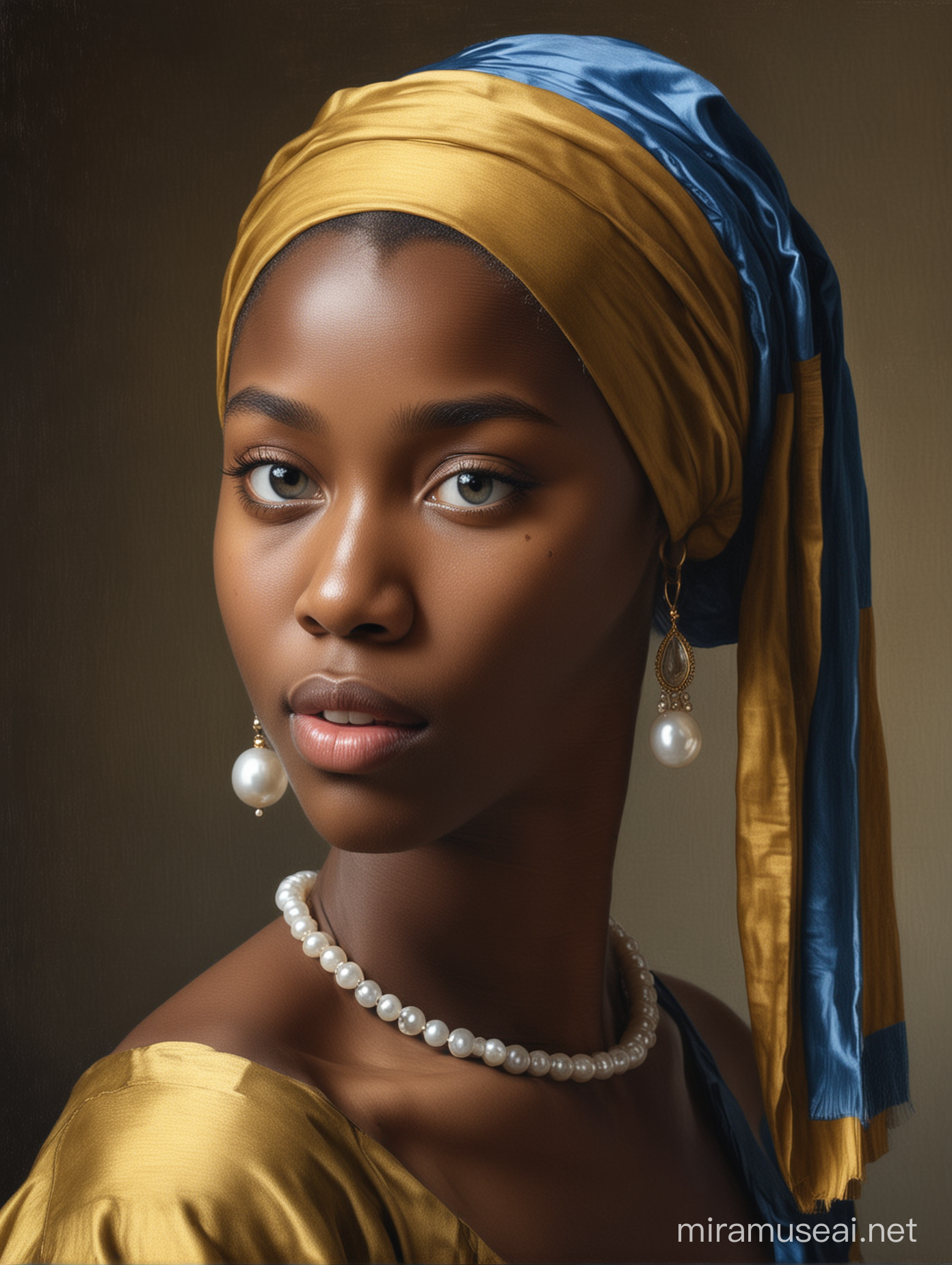 jeune femme noire à la maniere de La Jeune Fille à la perle de Johannes Vermeer
